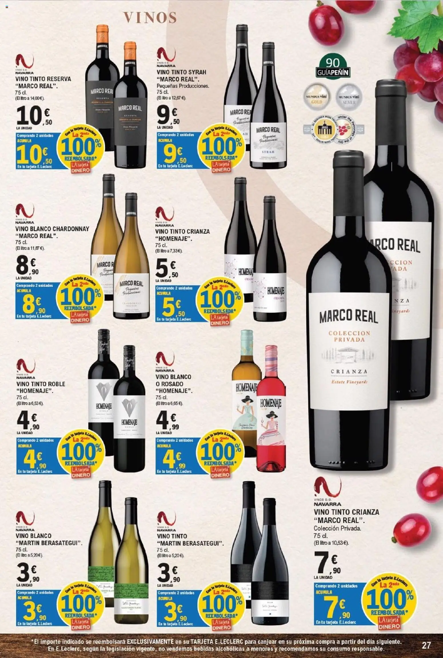 E.Leclerc - Pamplona │ válido desde el 30/09/2026 | Página: 27 | Productos: Vino, Vino blanco, Marco, Bebidas