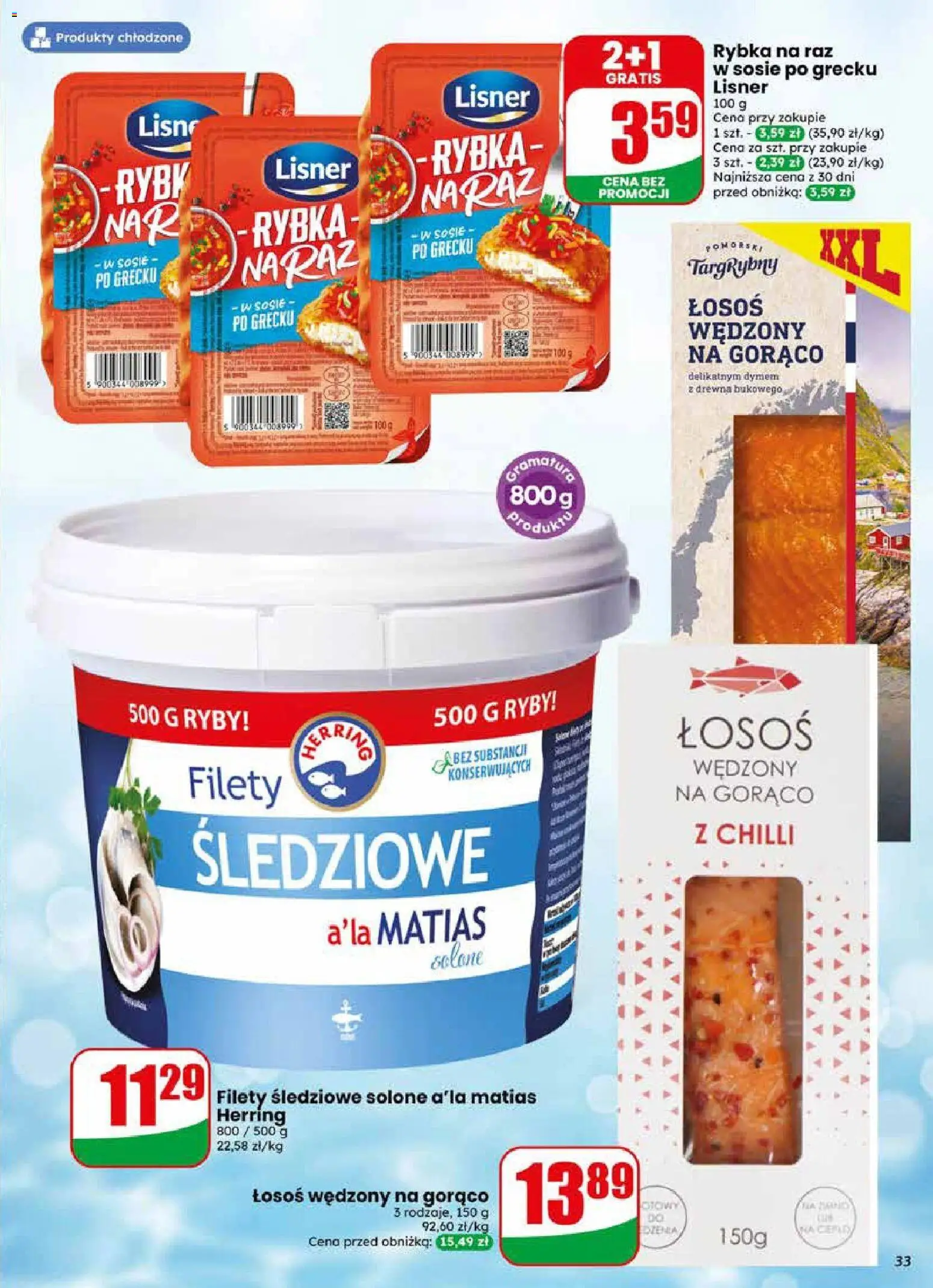 Dino gazetka od 10.06.2026 | Strona: 33 | Produkty: Łosoś, Łosoś wędzony na gorąco, Ryby, Ryba