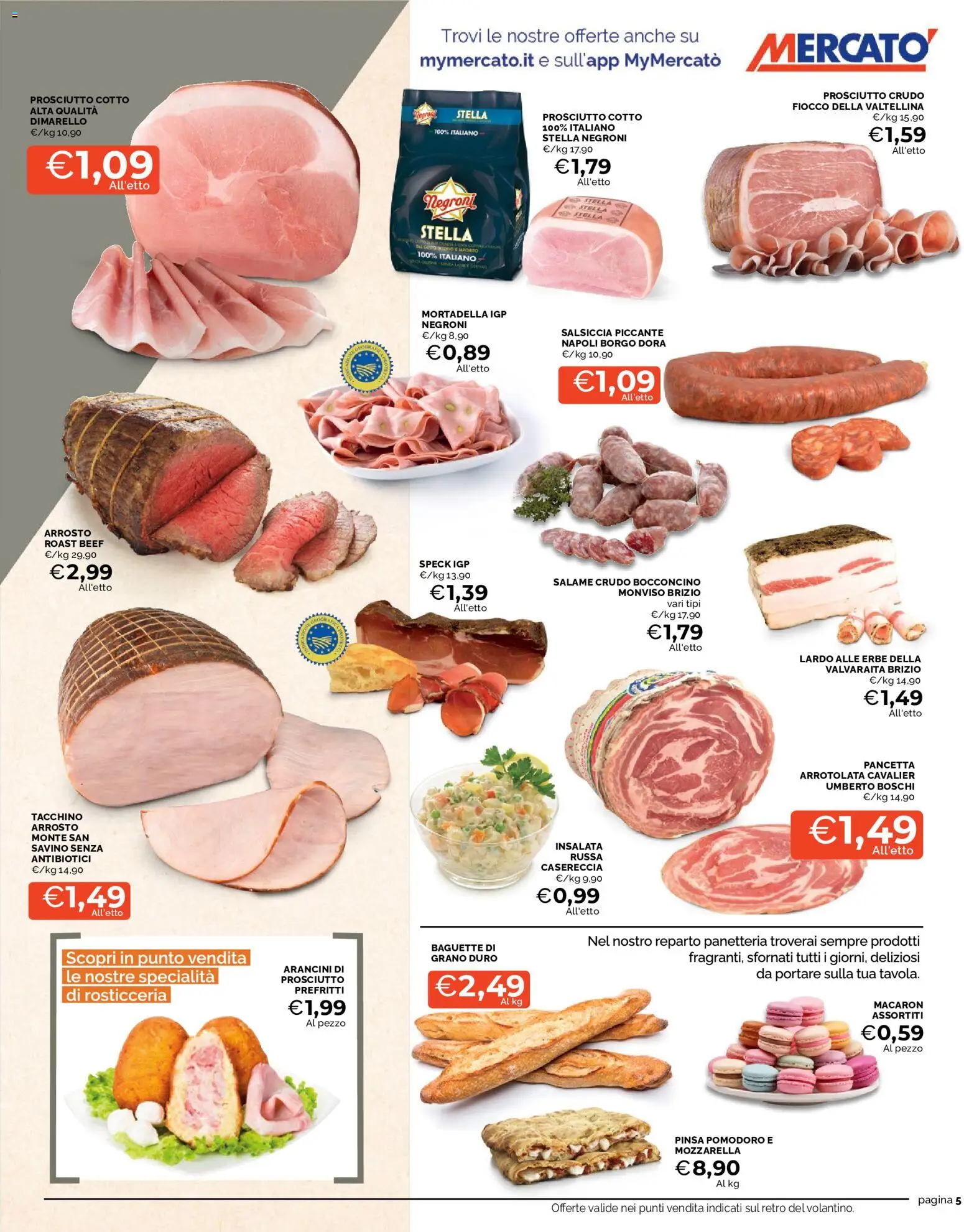 Volantino Mercatò del 20/07/2026 | Pagina: 5 | Prodotti: Arrosto, Salame, Mozzarella, Mortadella