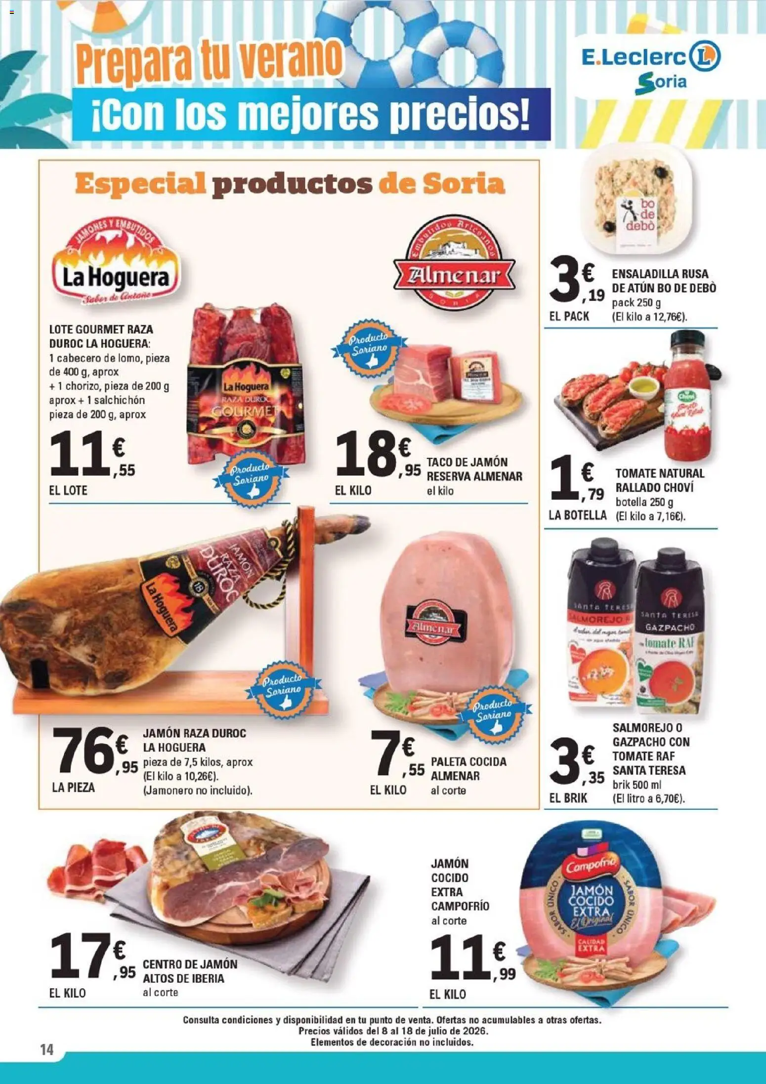 E.Leclerc folleto Soria │ válido desde el 08/07/2026 | Página: 14 | Productos: Ensaladilla, Jamón, Jamón cocido, Gazpacho