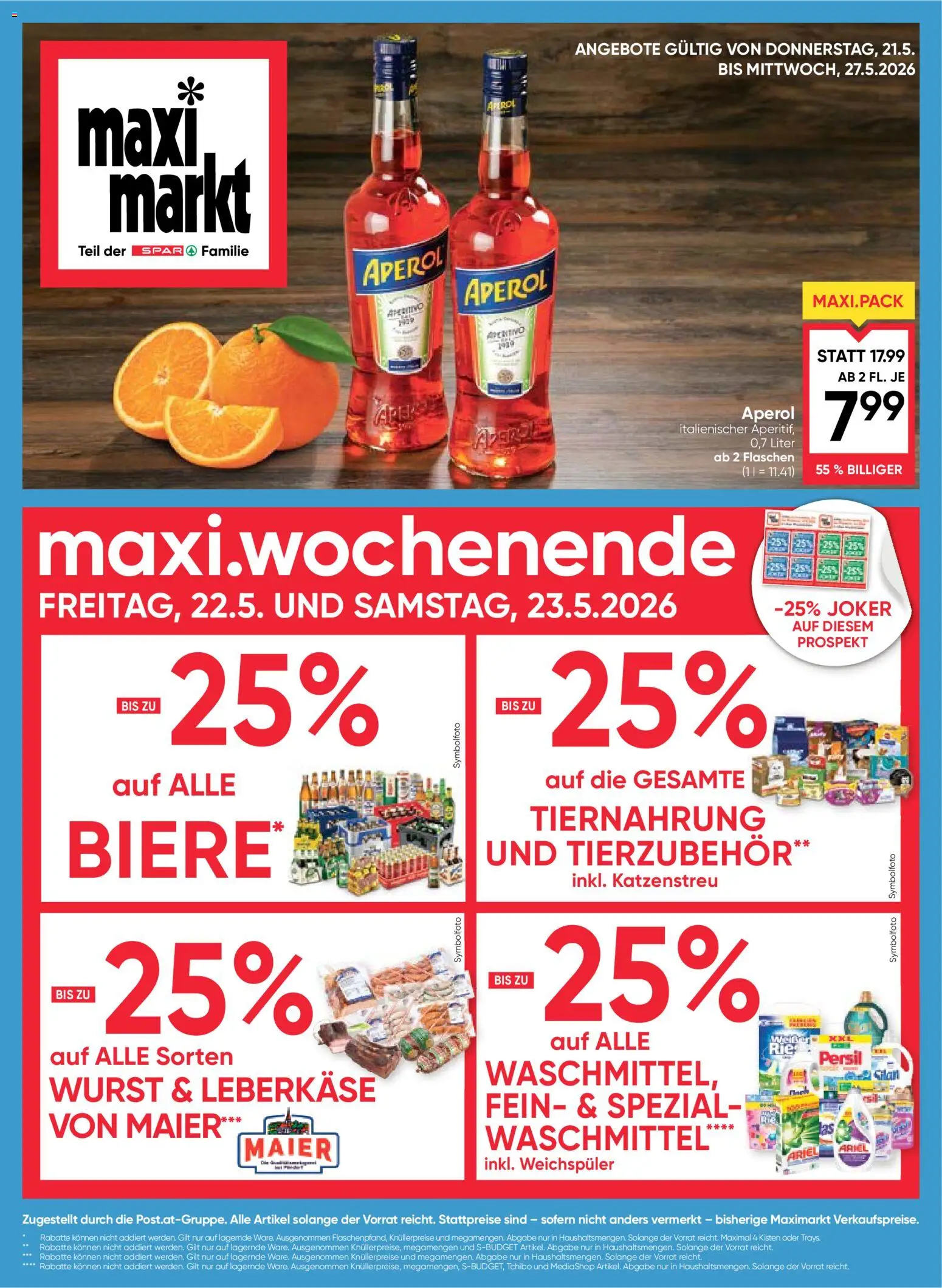Maximarkt Flugblatt gültig ab 21.05.2026 | Seite: 1 | Produkte: Wurst, Weichspüler, Waschmittel