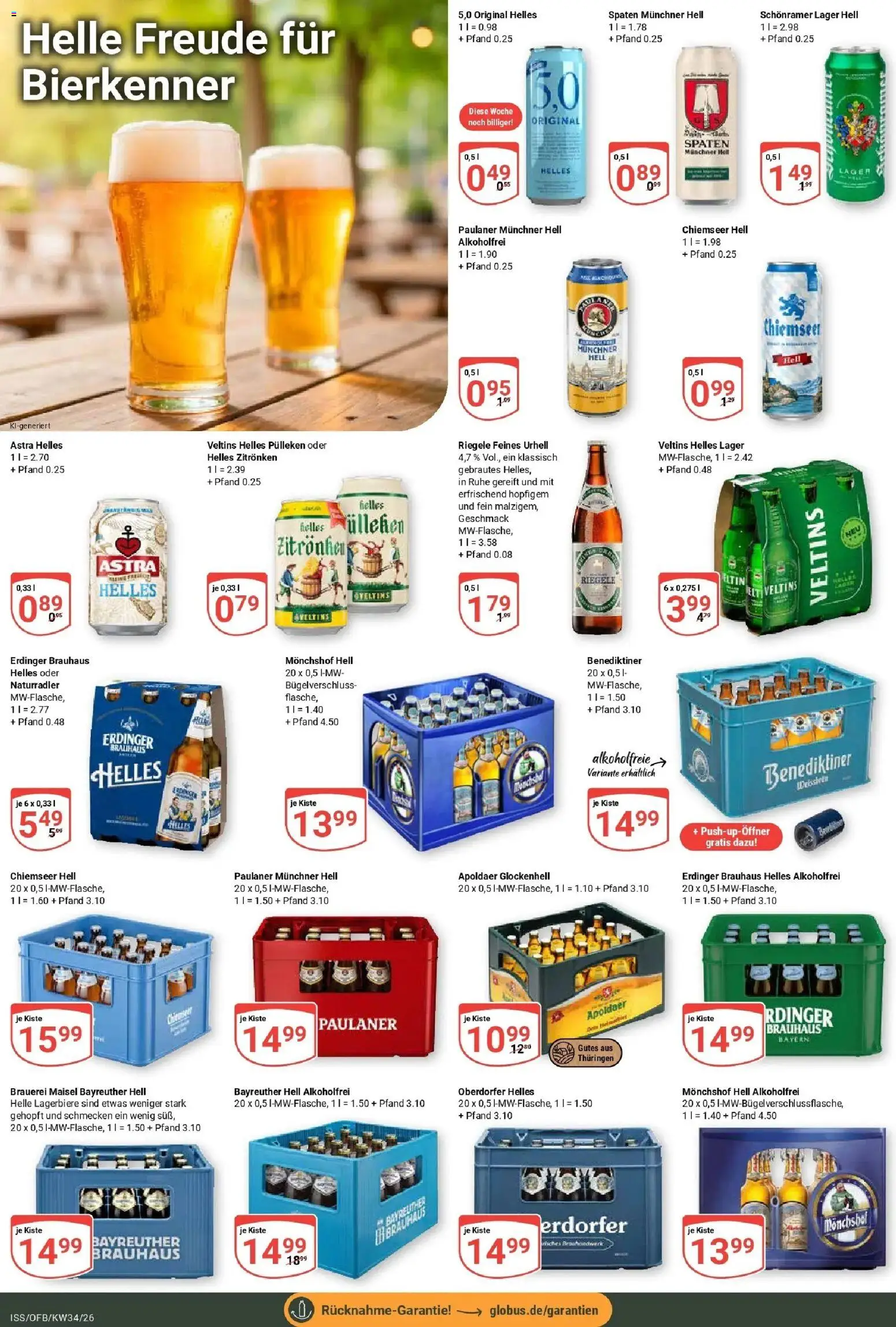 Globus Prospekt Isserstedt (ab 17.08.2026) » Angebote online | Seite: 20 | Produkte: Bayreuther hell, Monchshof, Erdinger, Veltins