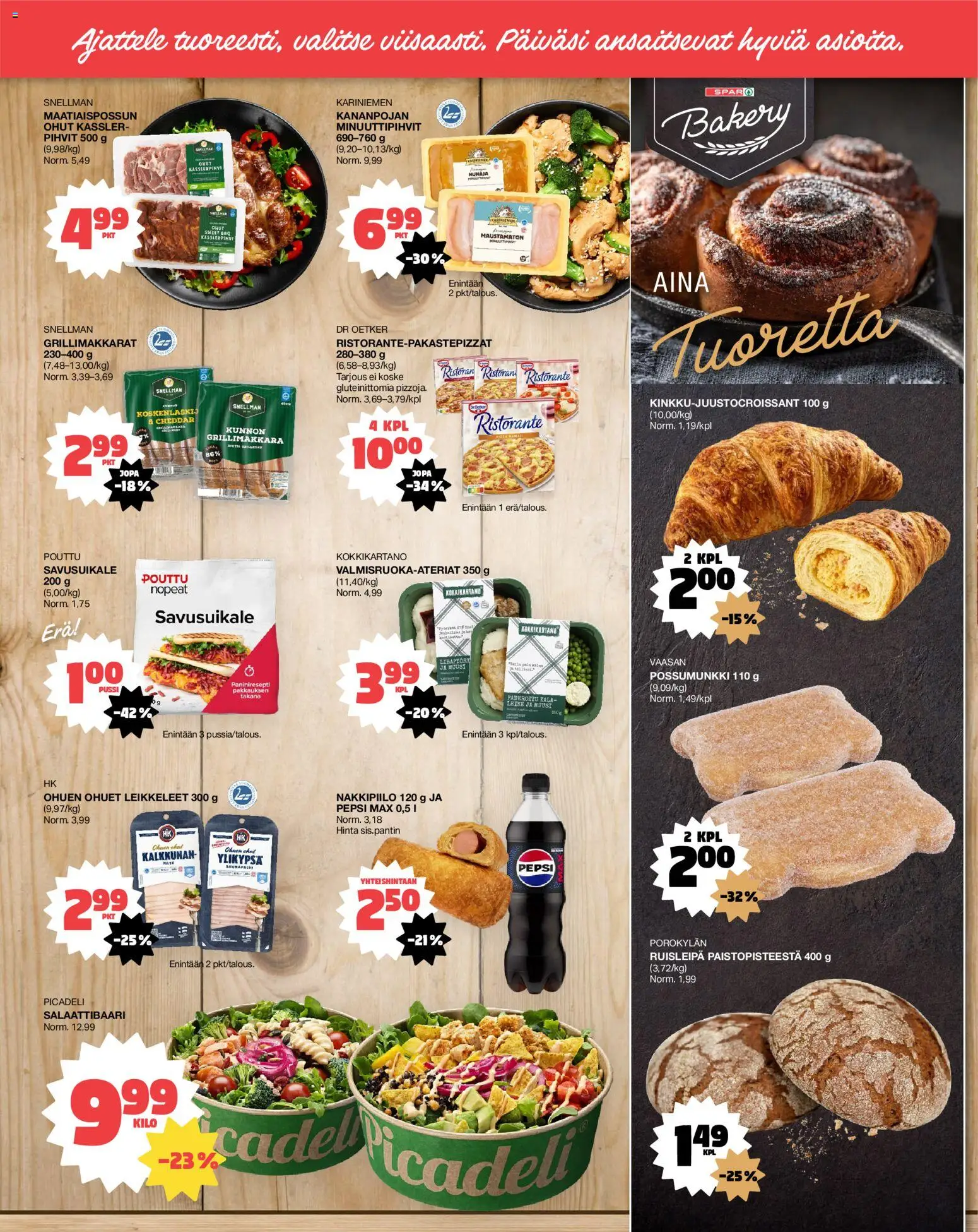 Tokmanni - EUROSPAR – voimassa 09.04.2026 alkaen | Sivu: 2 | Tuotteet: Cheddar, Pizza, Kala, Grillimakkara