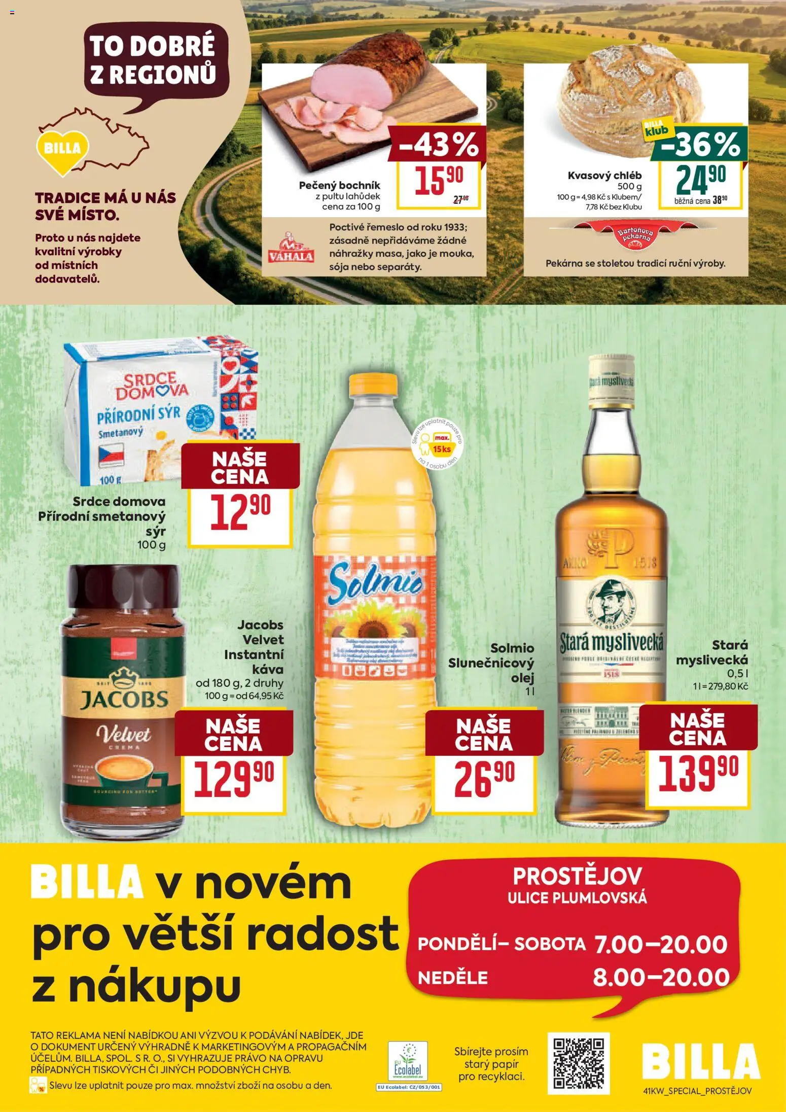 Billa leták - Prostějov od 07.10.2026 | Strana: 2 | Produkty: Sýr, Káva, Pekárna, Crema
