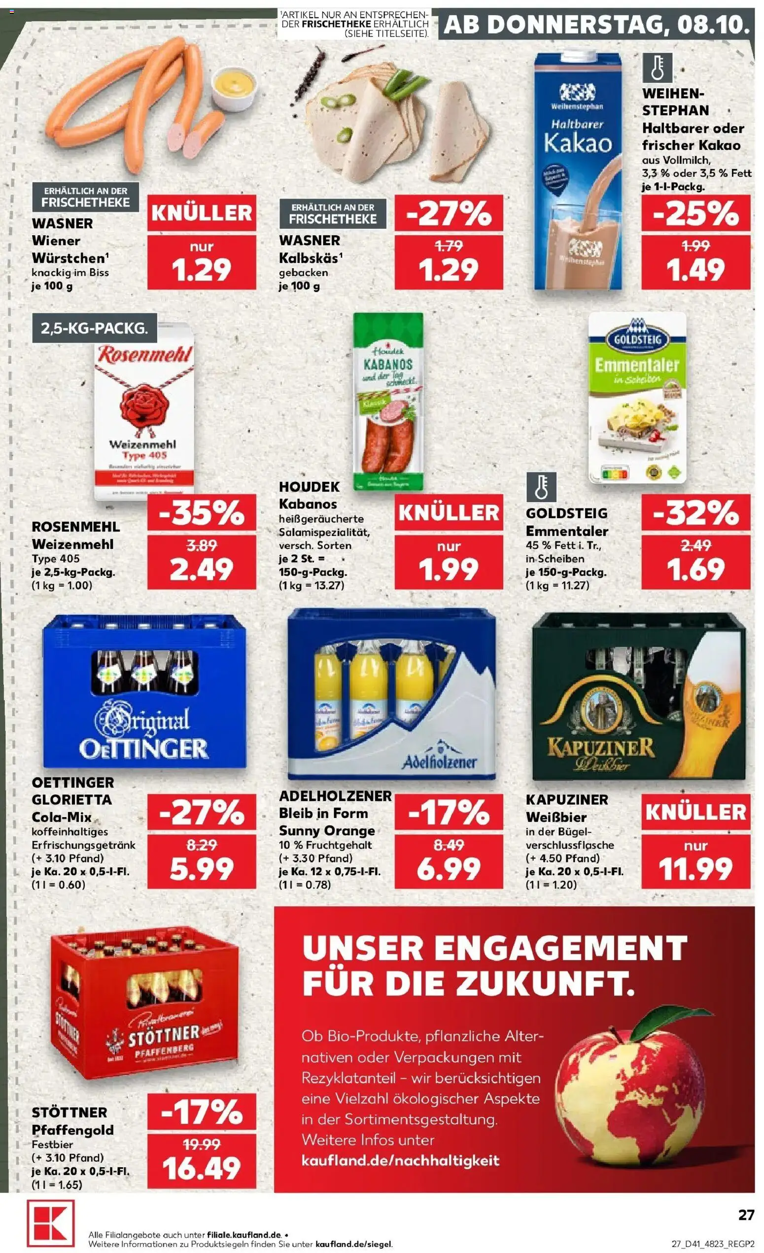 Prospekt Kaufland ab 08.10.2026 » Angebote Online zum Blättern | Seite: 27 | Produkte: Weißbier, Adelholzener, Weizenmehl, Oettinger