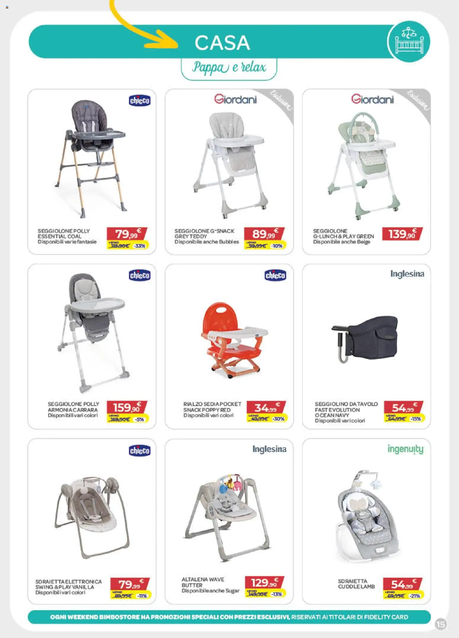 Volantino Bimbo store del 02/07/2026 | Pagina: 15 | Prodotti: Altalena, Seggiolino, Tavolo