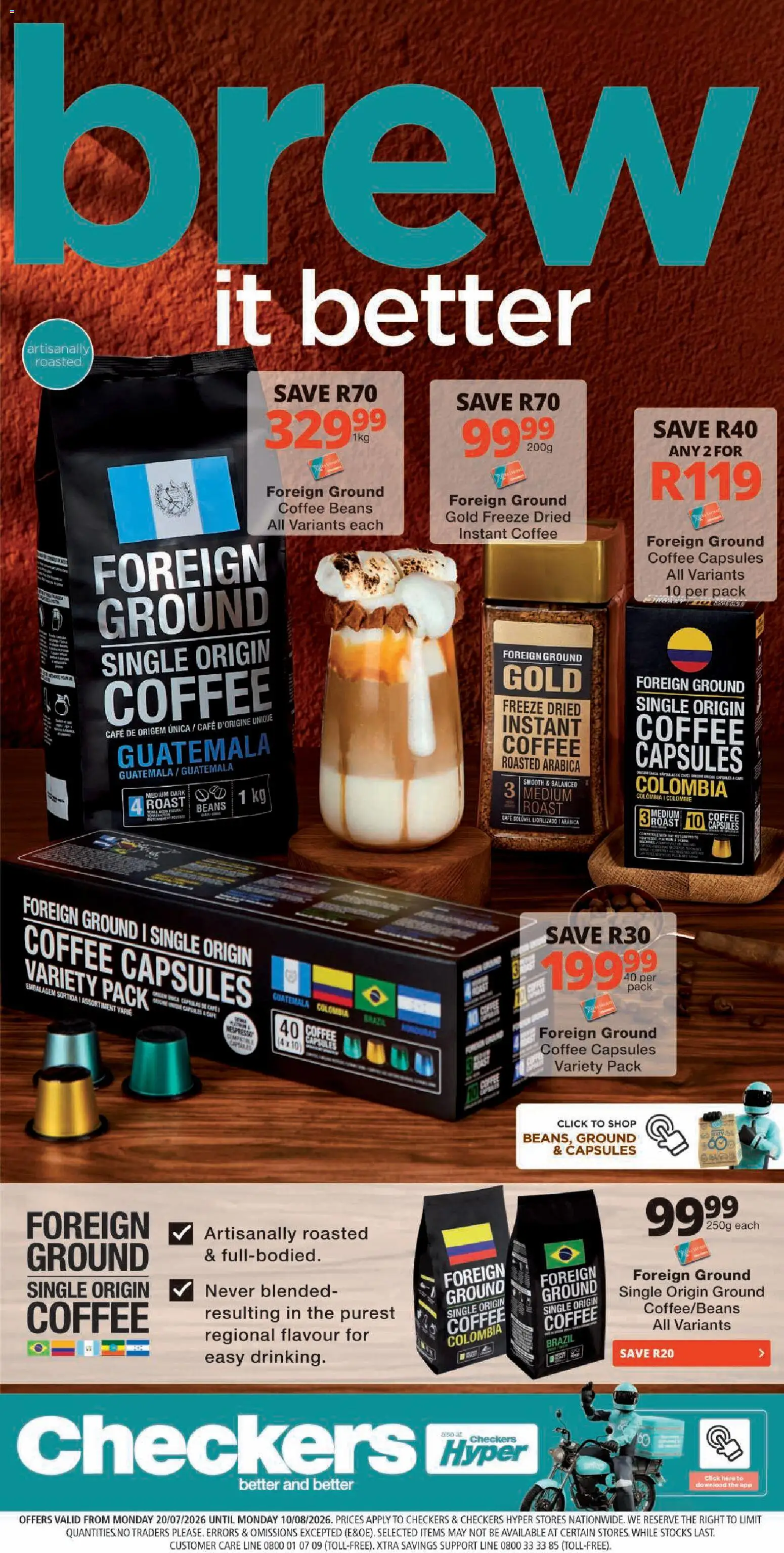 New Checkers catalogue – valid from 20/07/2026 | Page: 1 | Products: Beans, Coffee, Estuche organizador de viaje