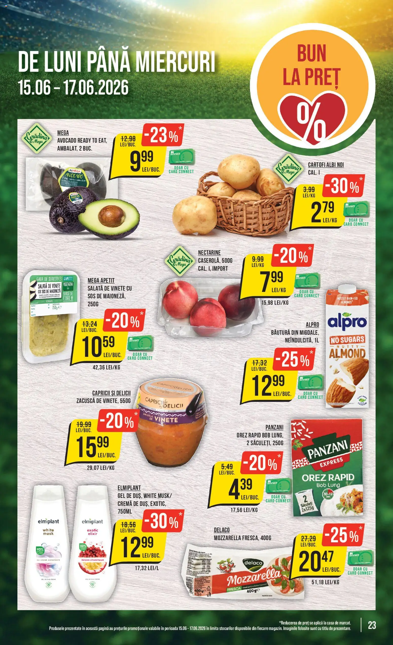 Noul catalog Mega Image – valabil de la 11.06.2026 | Pagină: 23 | Produse: Temizlik kovası, Orez, Salată, Cartofi