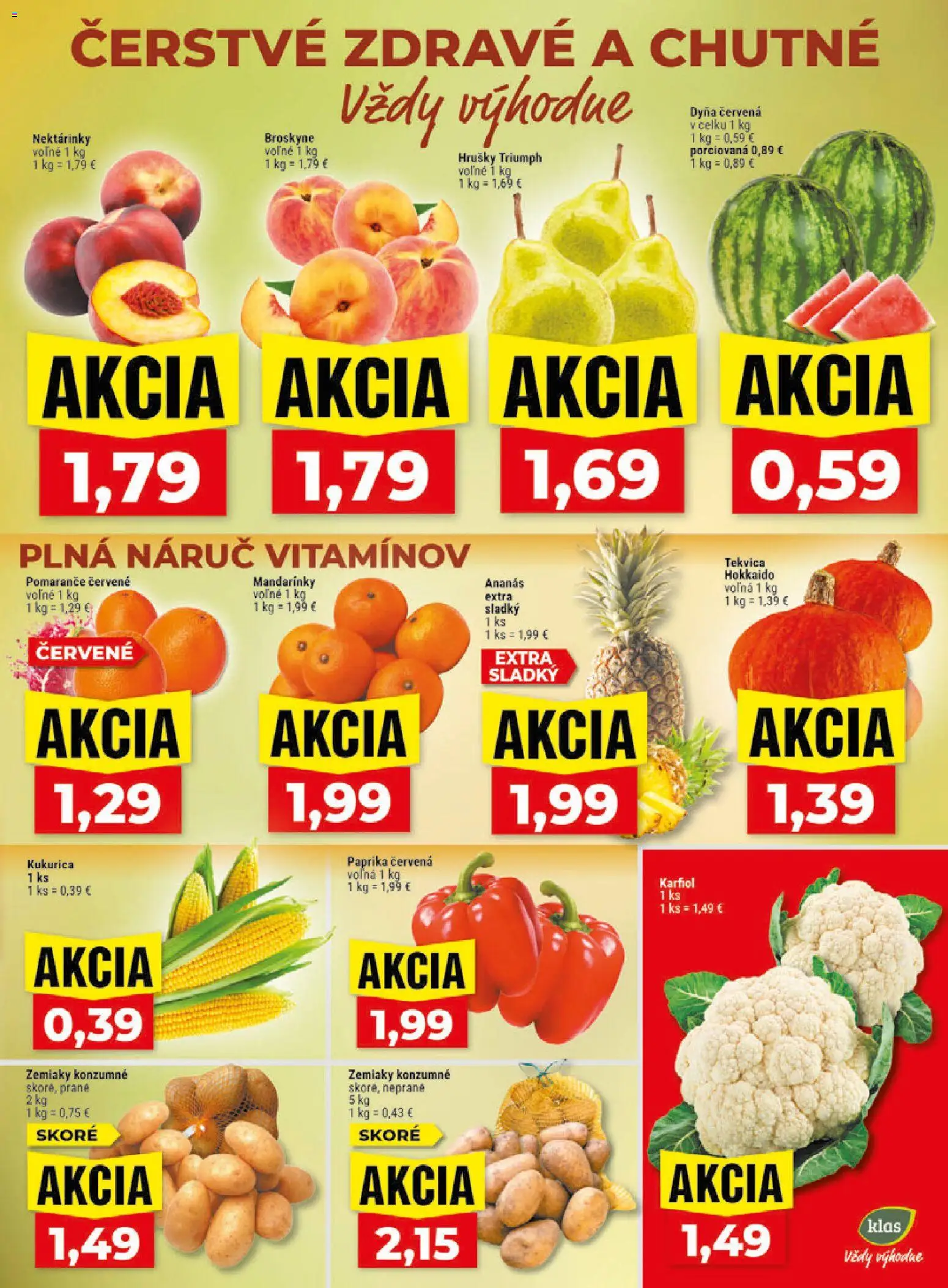 Nové Klas akcie – leták je platný od 31.08.2026 | Strana: 3 | Produkty: Paprika, Karfiol, Ananás, Tekvica