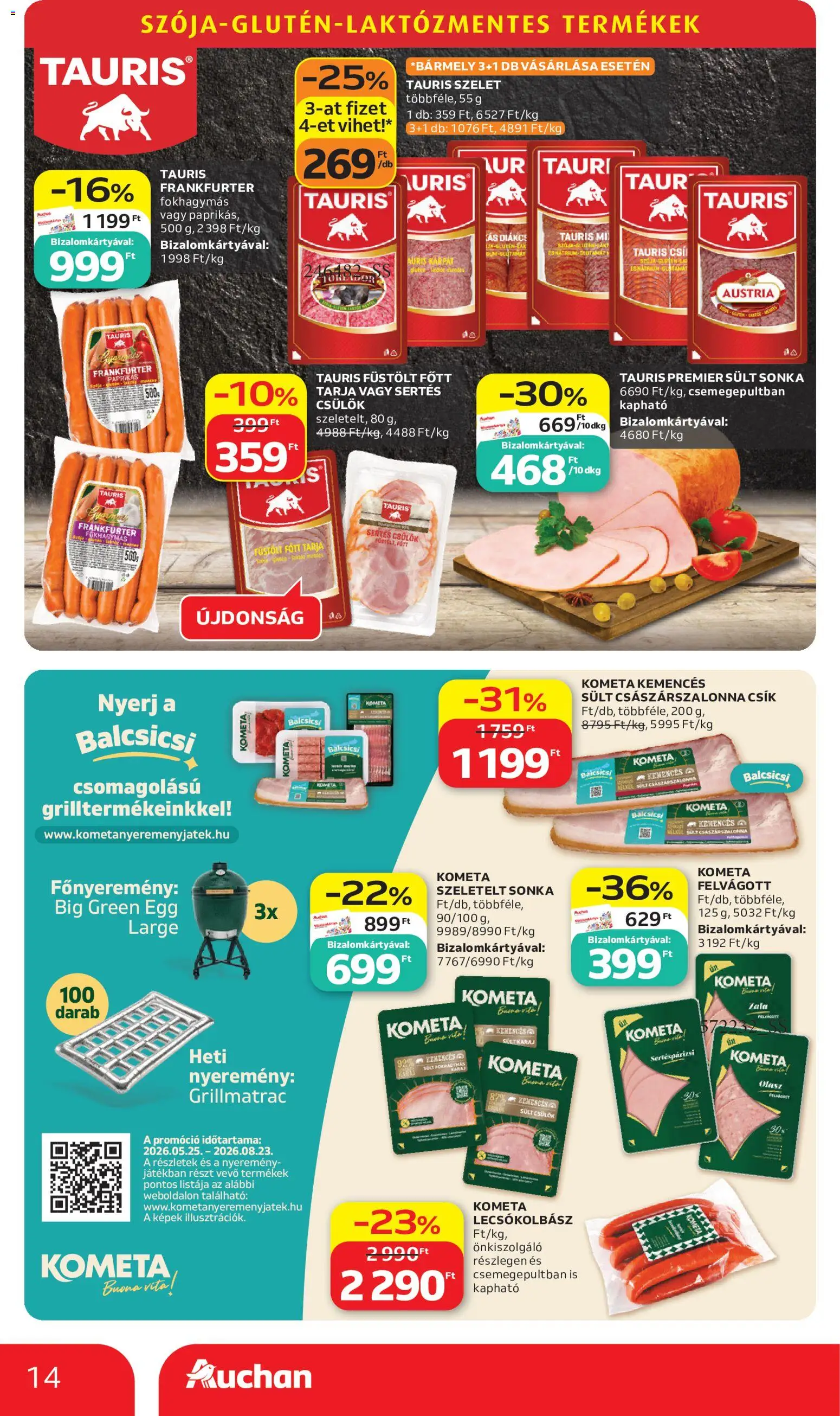 Auchan akciós ujság - amely érvényes a következő dátumtól: 2026.06.11. | Oldal: 14 | Termékek: Tarja, Császárszalonna, Lecsókolbász, Felvágott