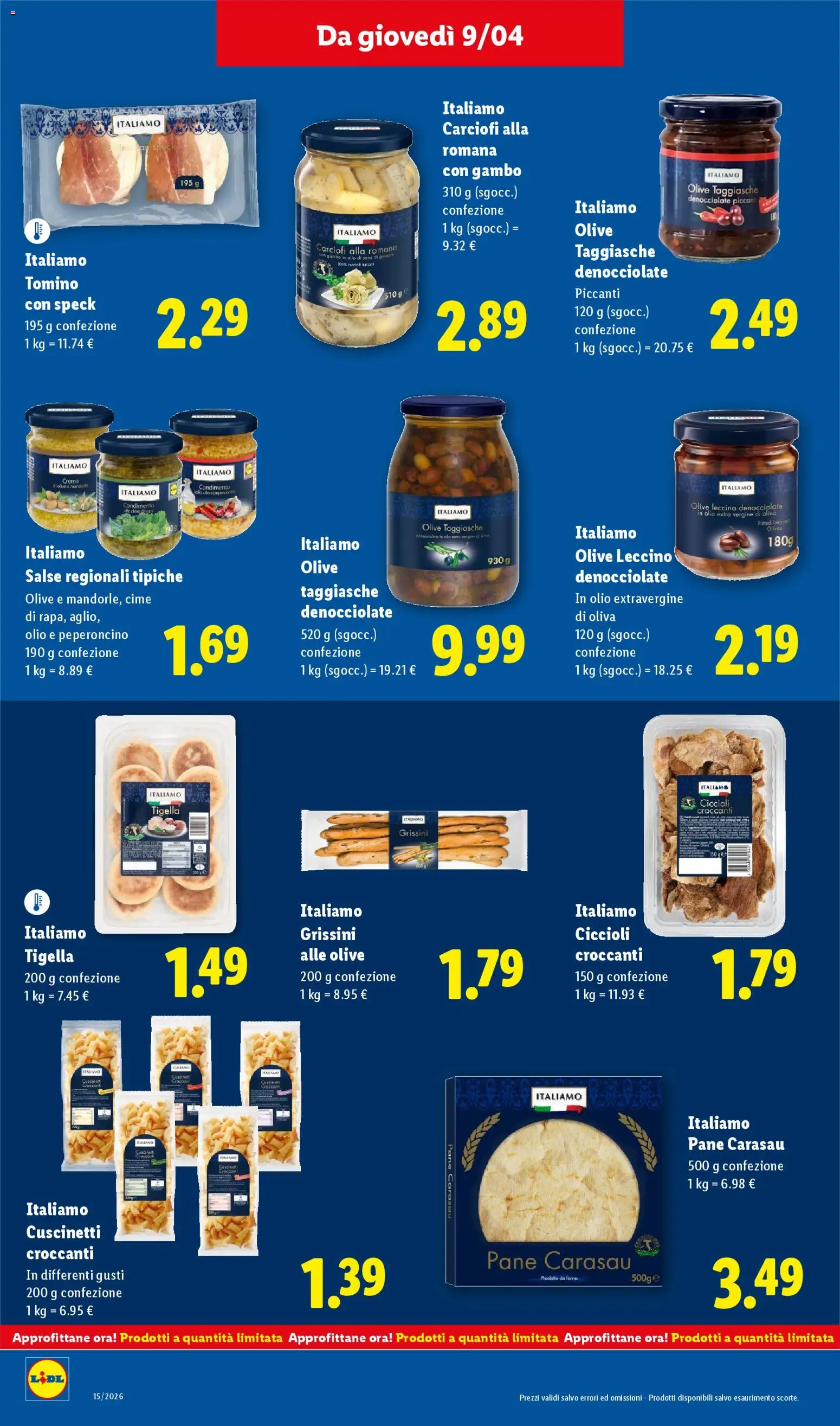 Volantino Lidl del 09.04.2026 | Pagina: 16 | Prodotti: Olive, Grissini, Forno, Tomino