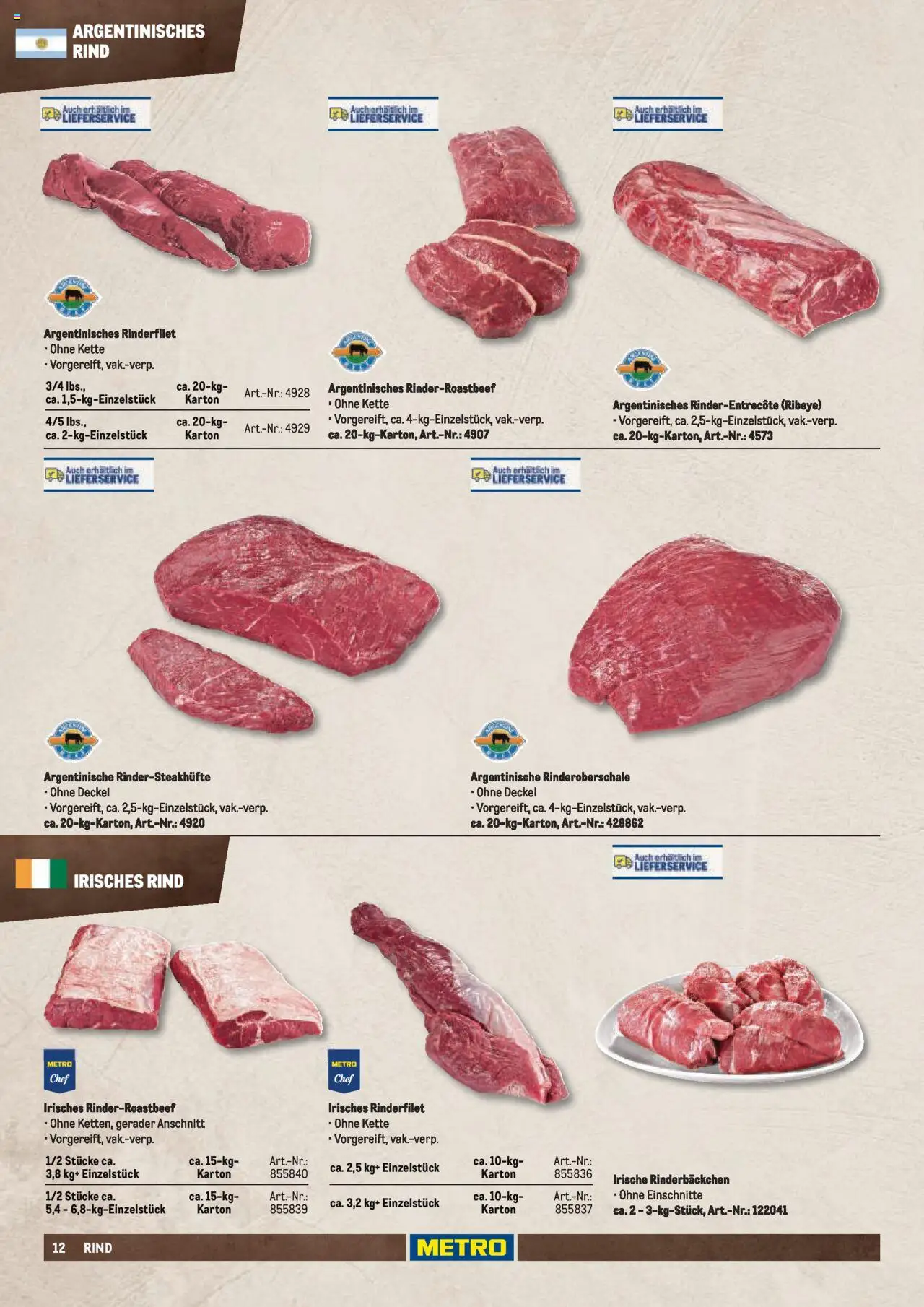 Metro  Fleischsortiment – gültig ab 01.05.2025 | Seite: 12 | Produkte: Top, Rinderfilet, Roastbeef, Steak