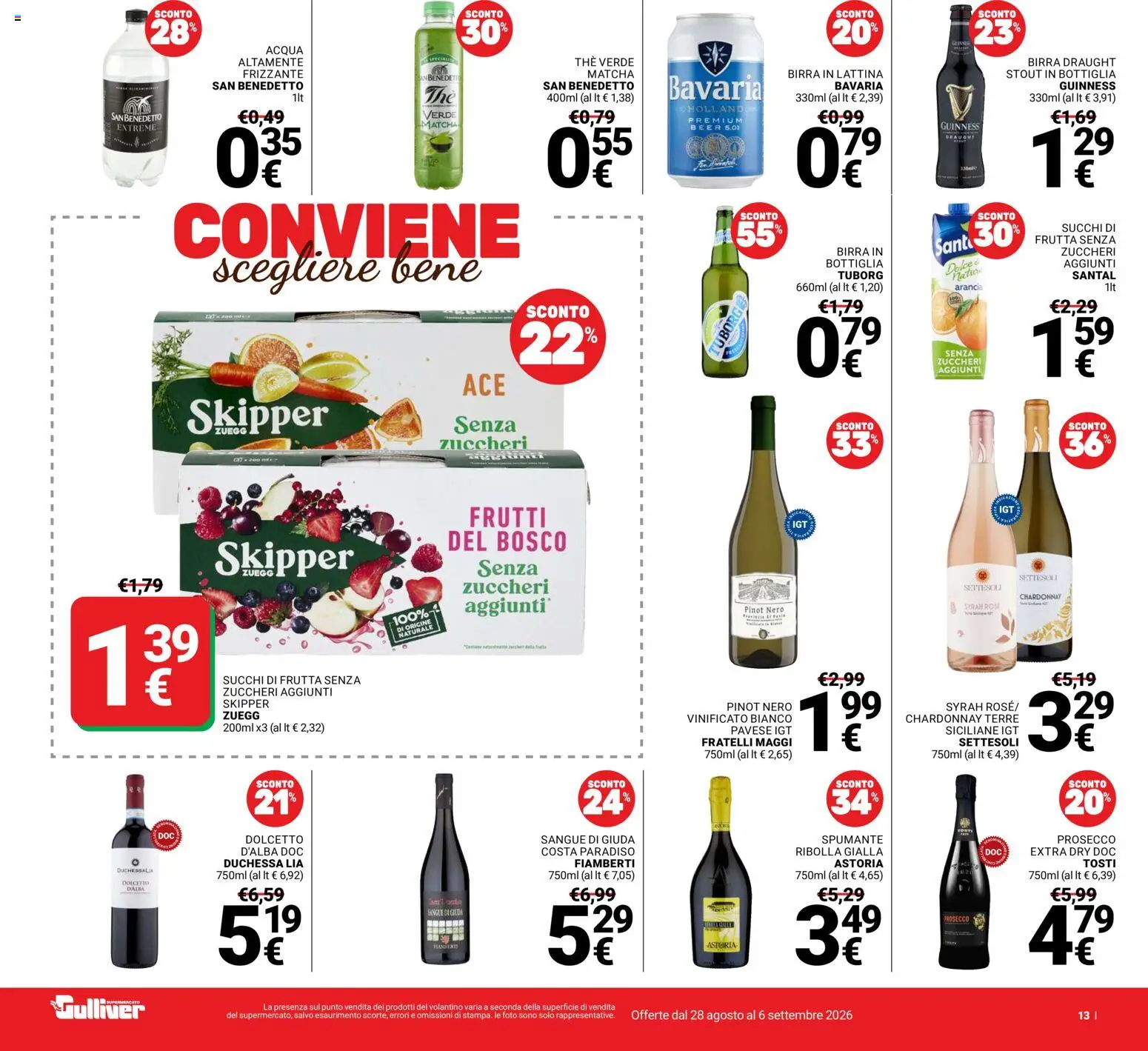 Volantino Gulliver del 28/08/2026 | Pagina: 13 | Prodotti: Birra in lattina, Frutta, Matcha, Bottiglia