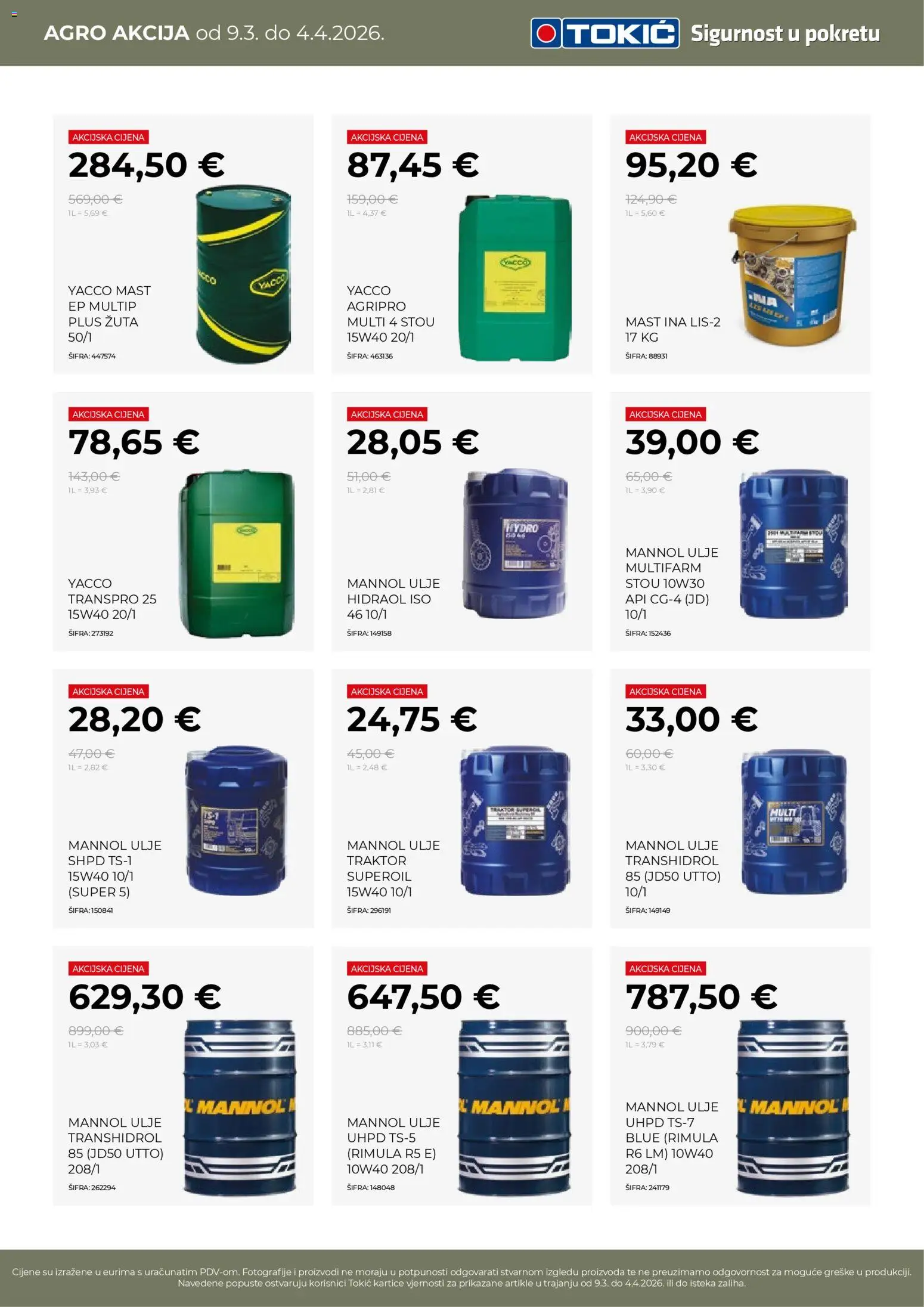 Tokić katalog | vrijedi od 09.03.2026 | Stranica: 5 | Proizvodi: Mast, Ulje, Traktor
