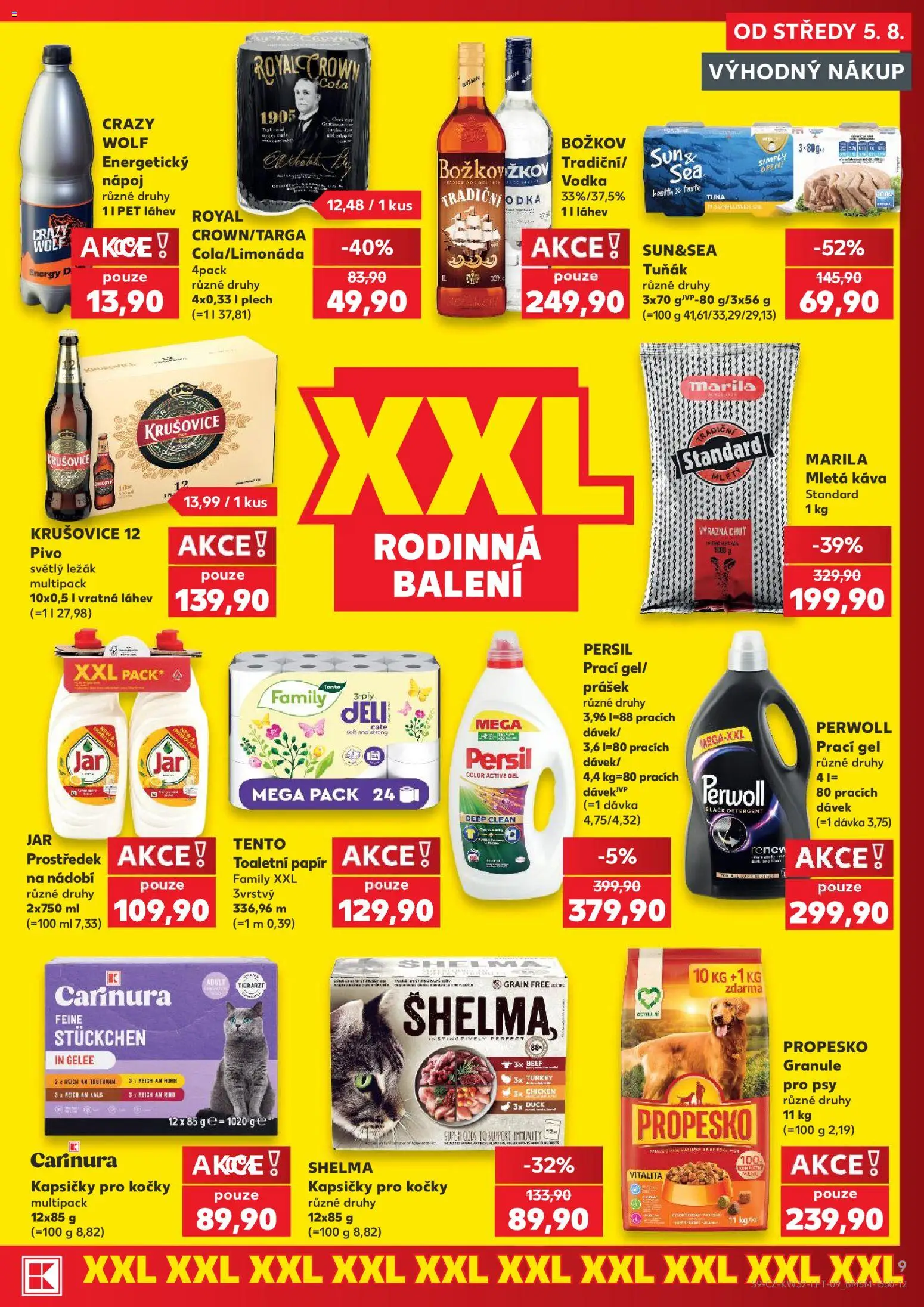 Kaufland leták - Praha 8 od 05.08.2026 | Strana: 9 | Produkty: Kapsičky pro kočky, Vodka, Plech, Cola