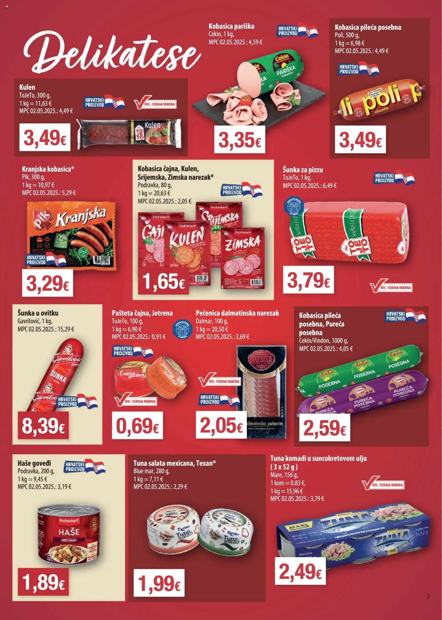 NTL katalog | vrijedi od 19.08.2026 | Stranica: 3 | Proizvodi: Pečenica, Šunka, Kobasica, Kulen