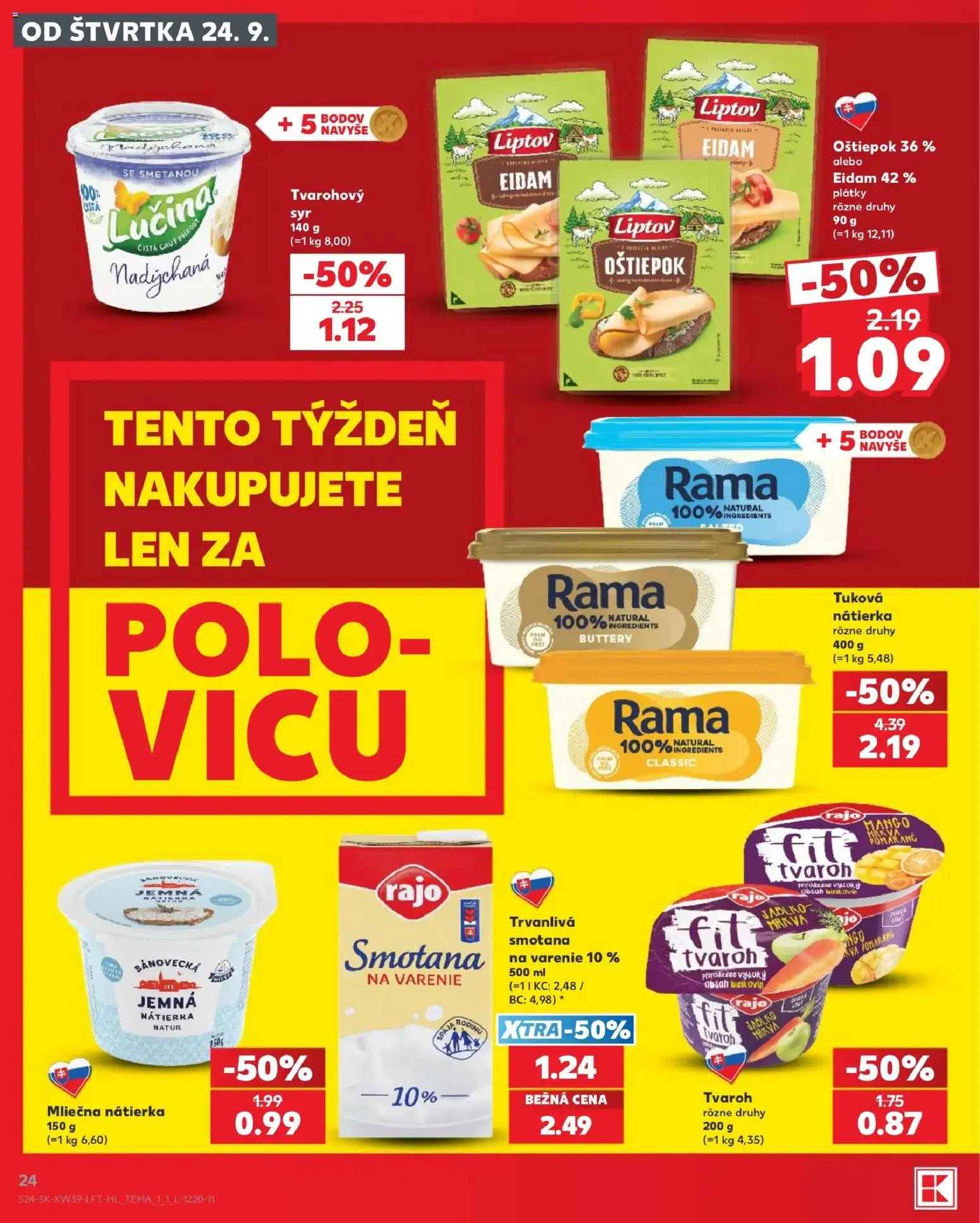 Nové Kaufland akcie – leták je platný od 24.09.2026 | Strana: 24 | Produkty: Eidam, Nátierka, Rama, Mango