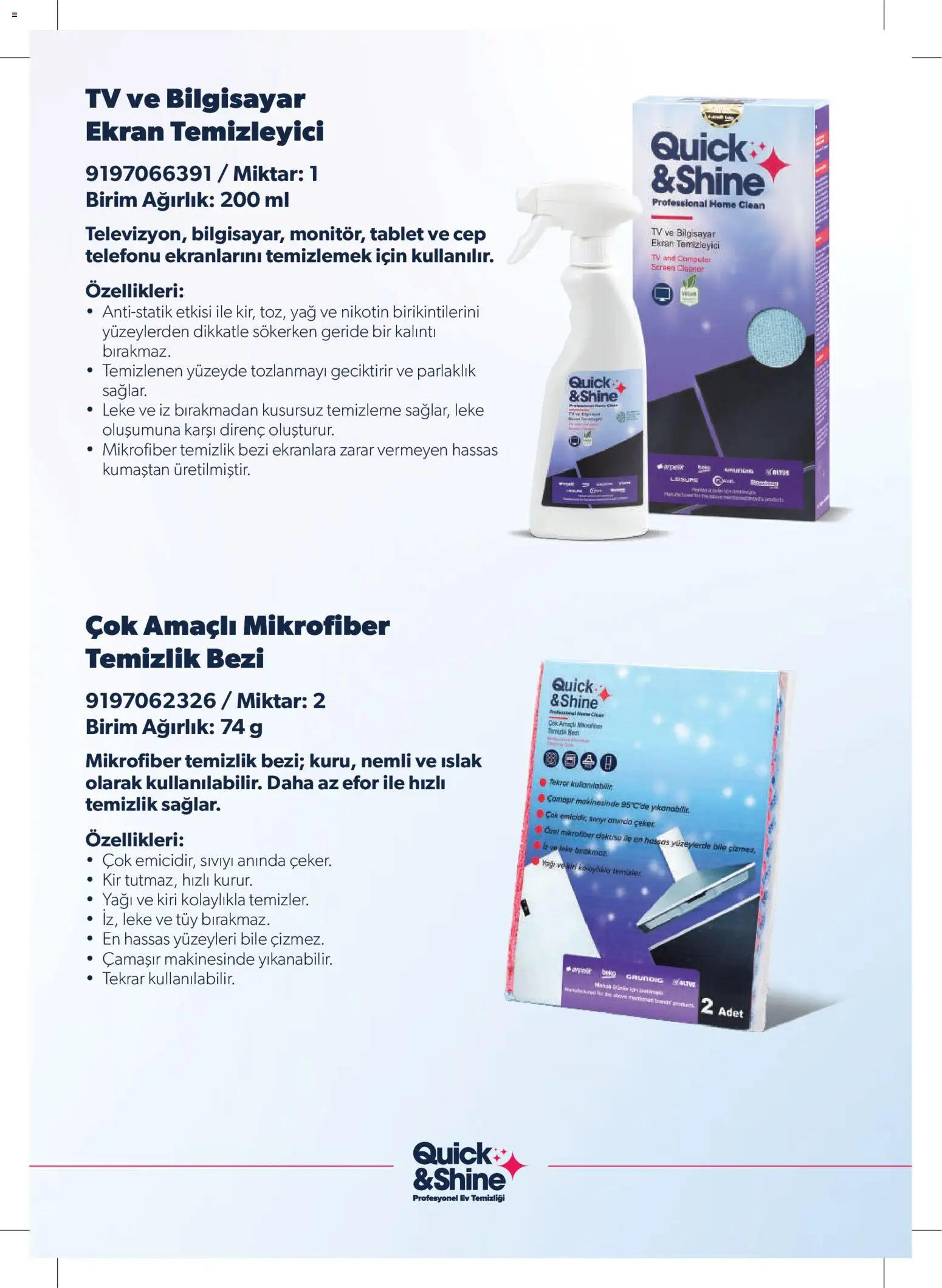 Arçelik - Quick and Shine Temizlik ve Bakım Ürünleri - 30 Eylül 2026 tarihinden itibaren geçerlidir | Sayfa: 9 | Ürünler: Yağ, Kivi, Tablet, Bilgisayar