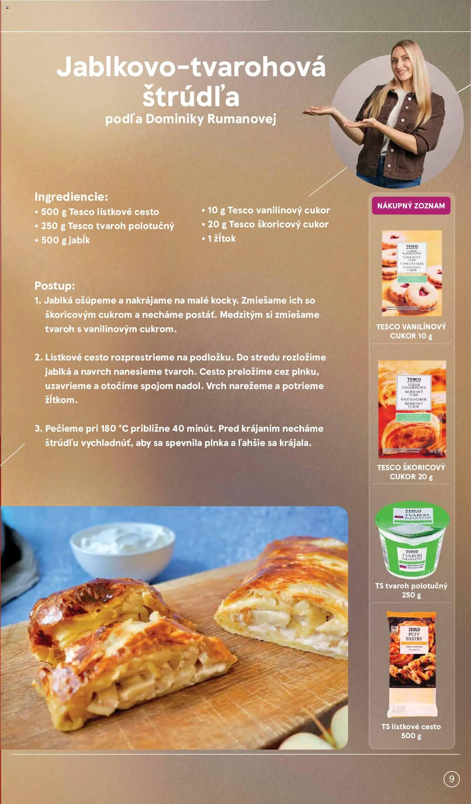 Nové Tesco akcie – leták je platný od 24.08.2026 | Strana: 9 | Produkty: Jablká, Lístkové cesto, Cukor, Tvaroh