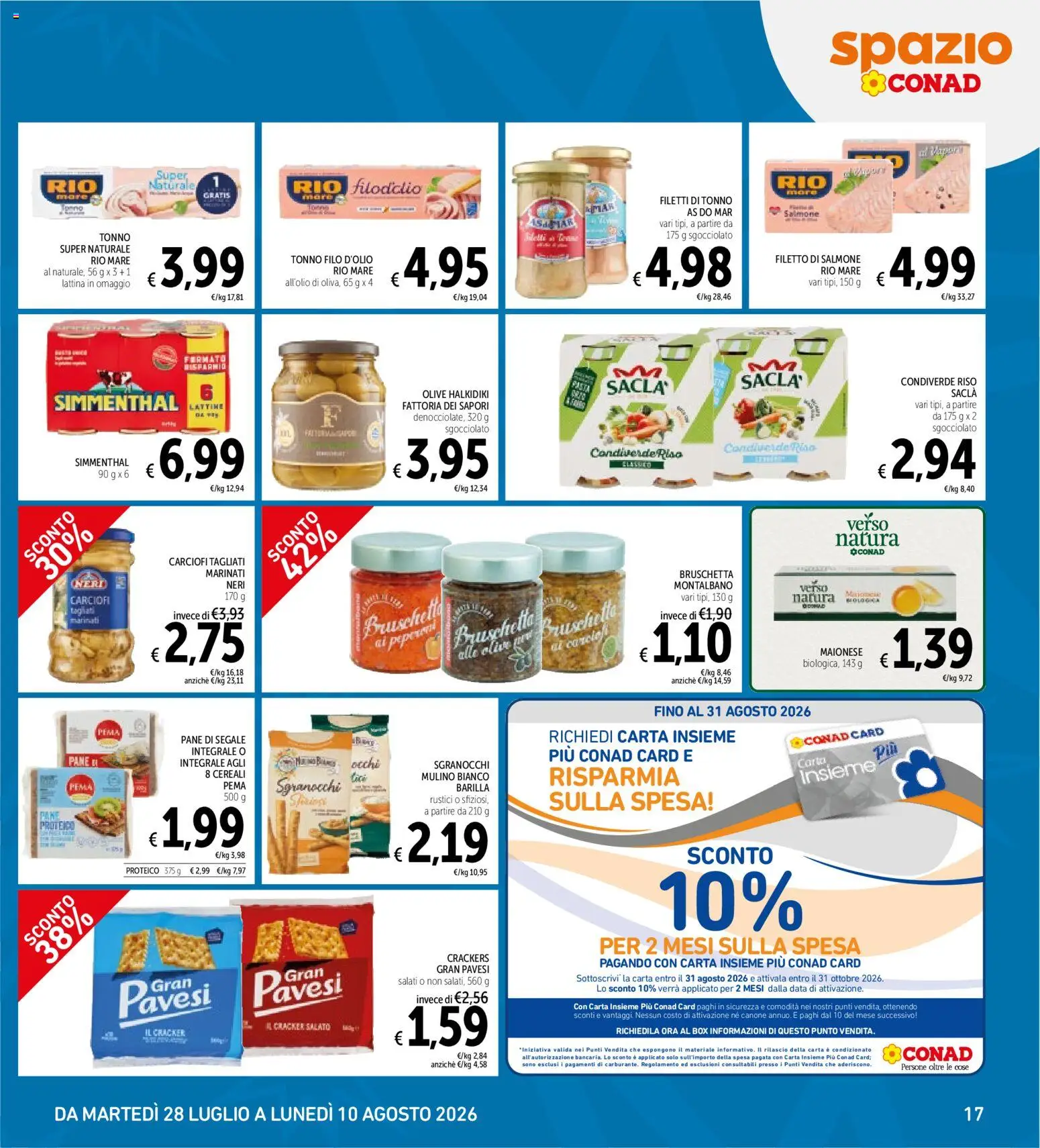 Volantino Spazio Conad del 28/07/2026 | Pagina: 17 | Prodotti: Riso, Filetto di salmone, Carciofi, Crackers