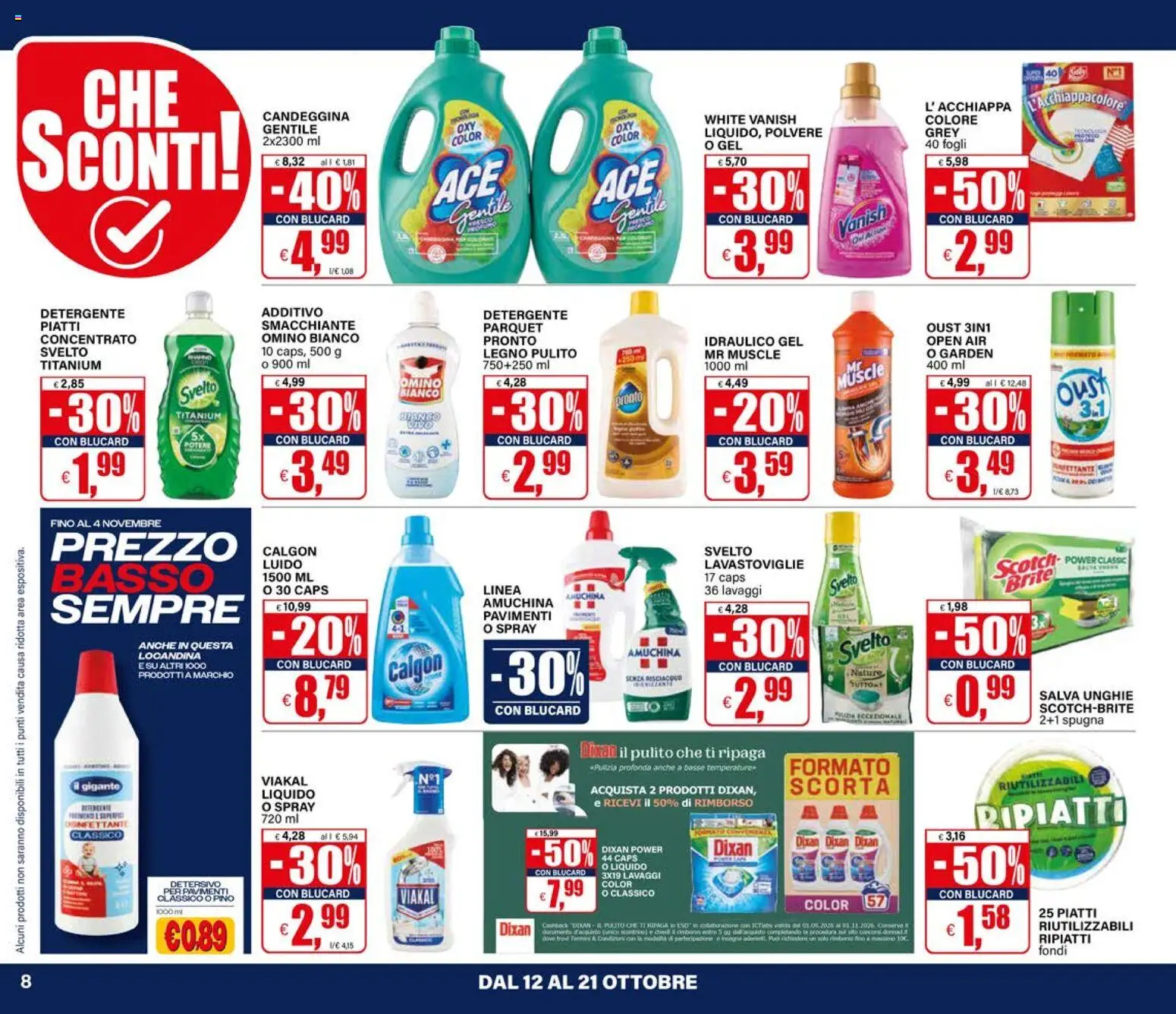 Volantino Il Gigante del 12/10/2026 | Pagina: 8 | Prodotti: Spugna, Piatti, Candeggina, Lavastoviglie