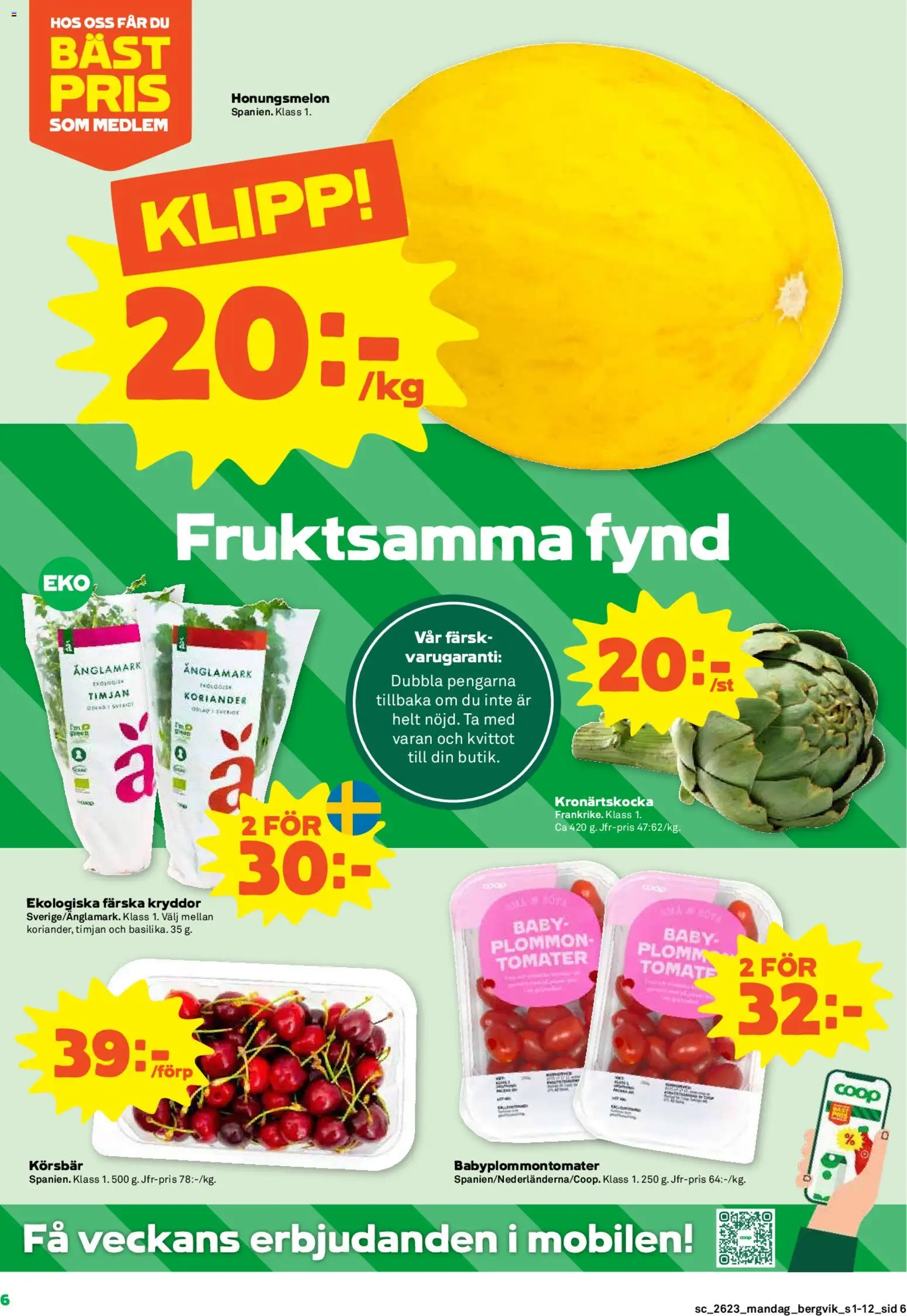 Stora Coop reklamblad aktuell från 01.06.2026 | Sida: 6 | Produkter: Honungsmelon, Timjan, Plommon, Koriander