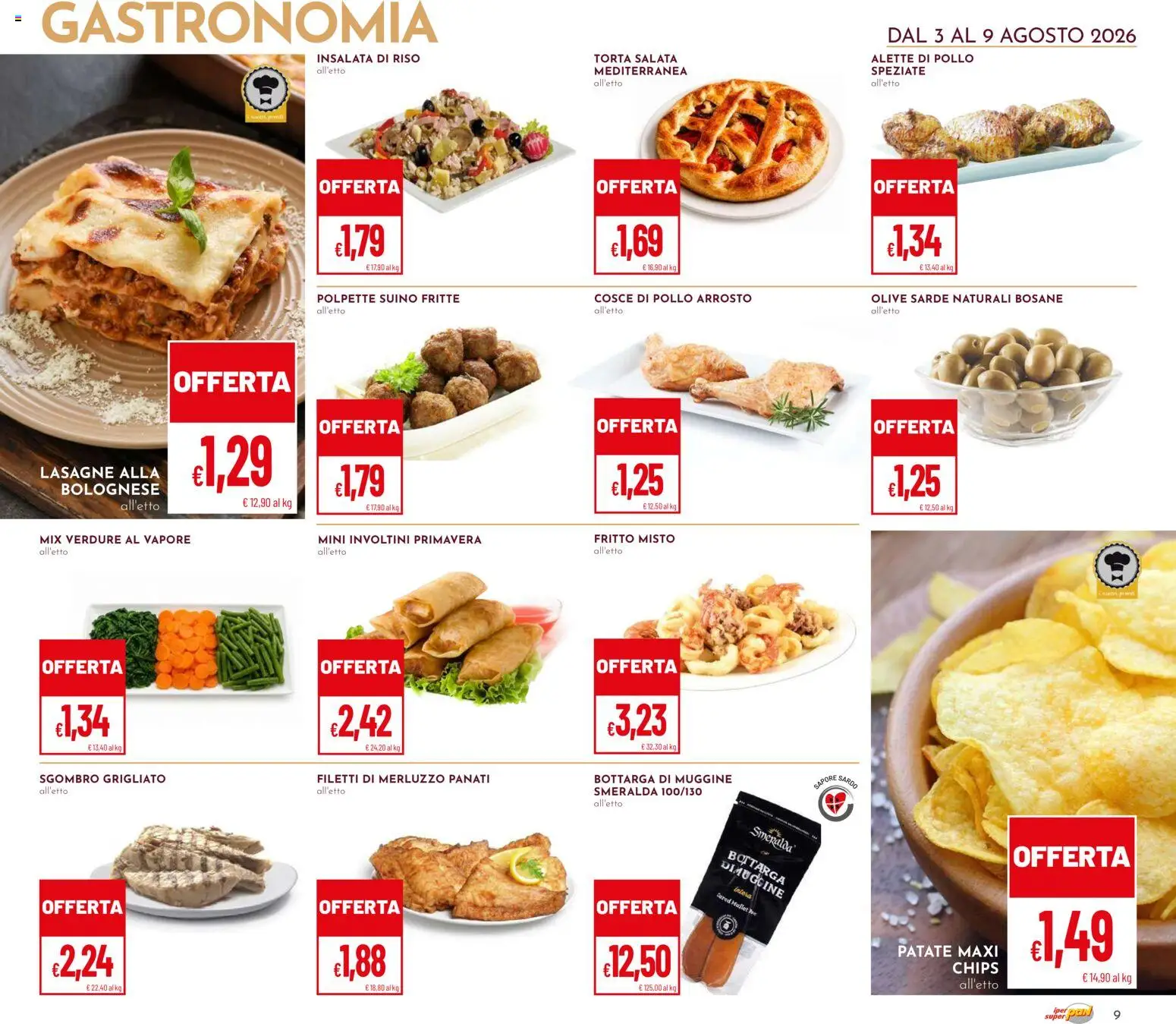 Volantino Pan del 03/08/2026 | Pagina: 9 | Prodotti: Arrosto, Pollo, Olive, Sgombro