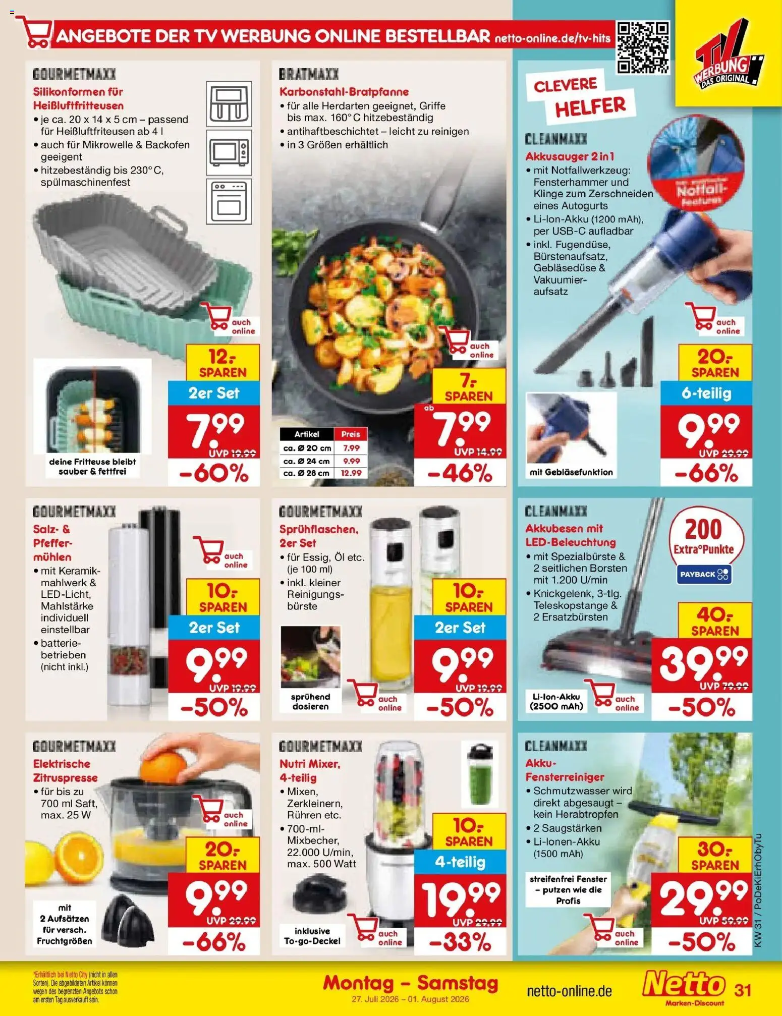 Netto Marken-Discount Prospekt Velden – gültig ab 27.07.2026 | Seite: 46 | Produkte: Mikrowelle, Öl, Bürste, Backofen