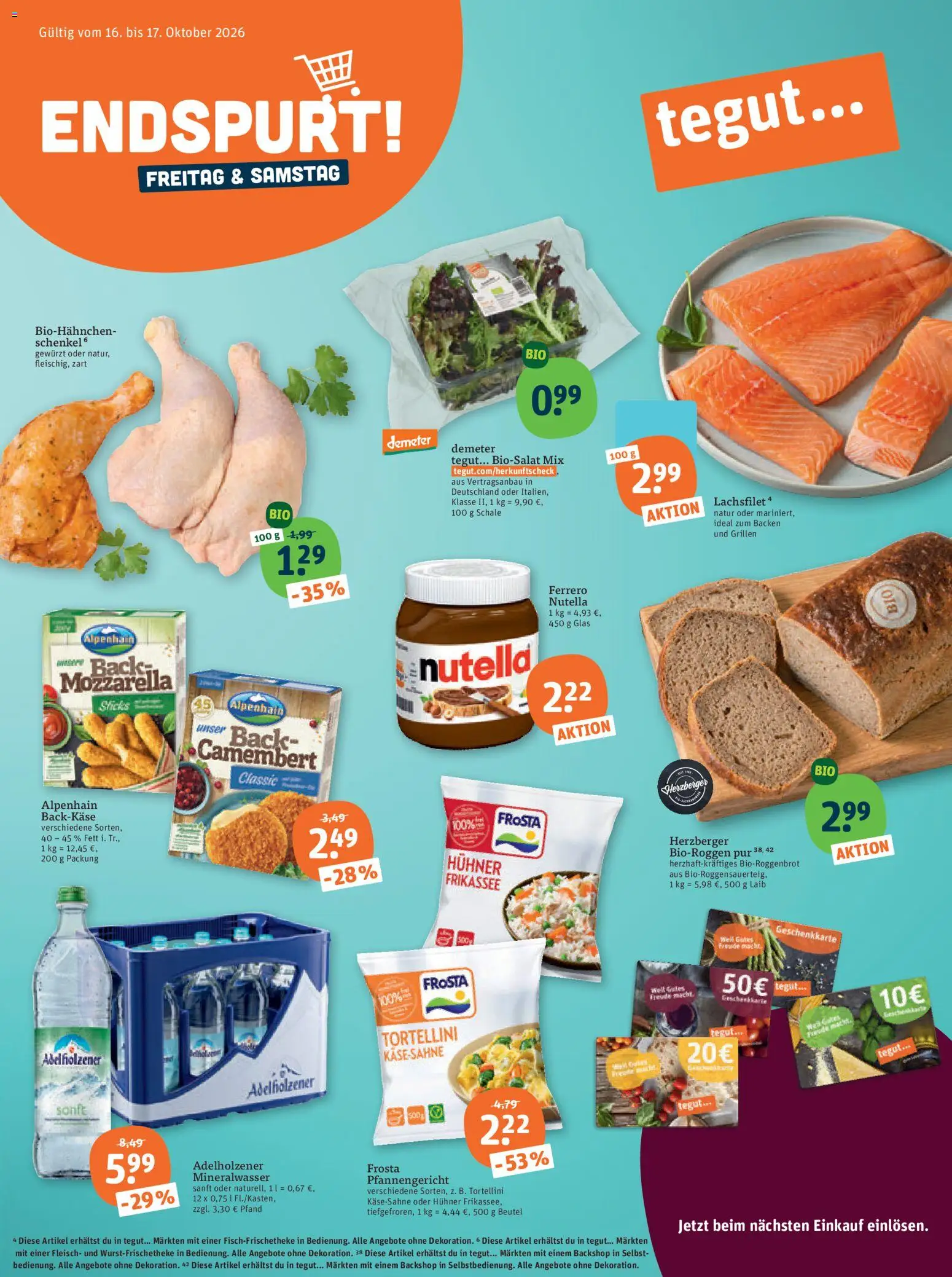Tegut Prospekt – gültig ab 12.10.2026 | Seite: 1 | Produkte: Mozzarella, Mineralwasser, Nutella, Fleisch