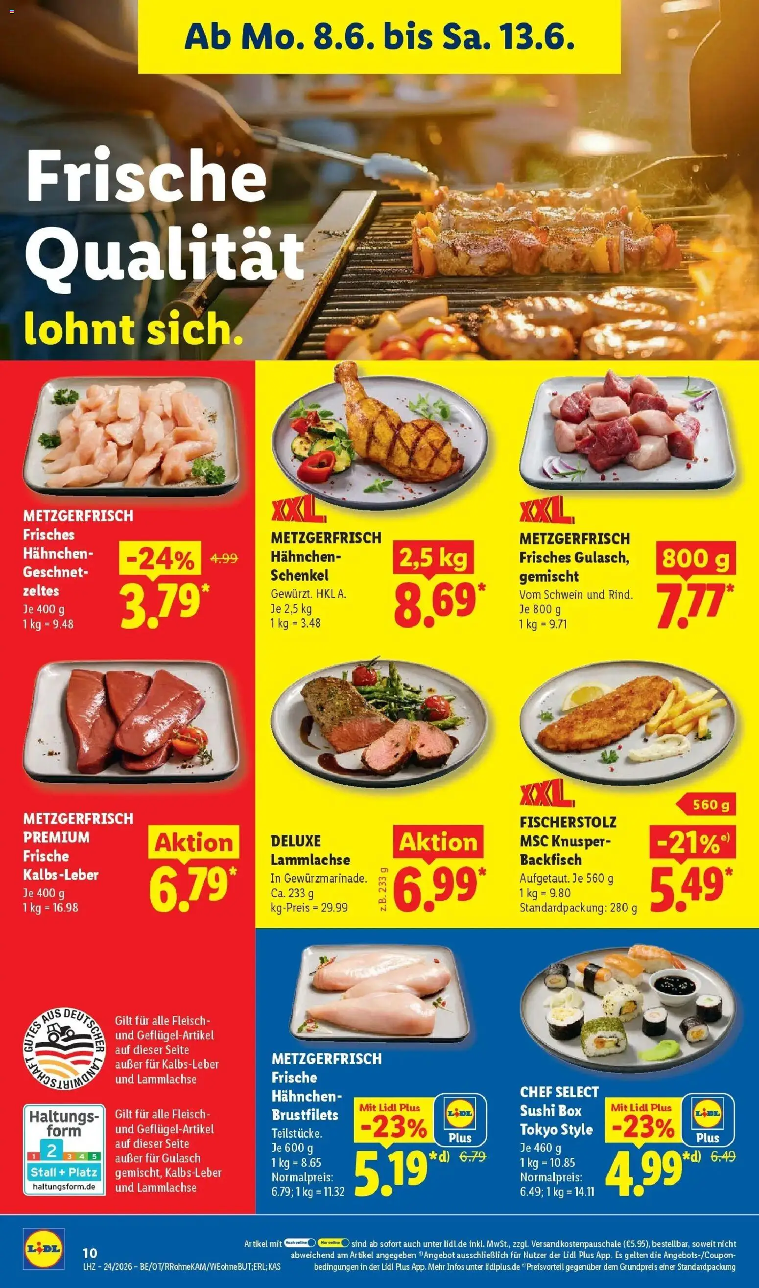 Lidl Prospekt Zülpich – gültig ab 08.06.2026 | Seite: 22 | Produkte: Hahnchen, Kalbsleber, Gulasch, Fleisch