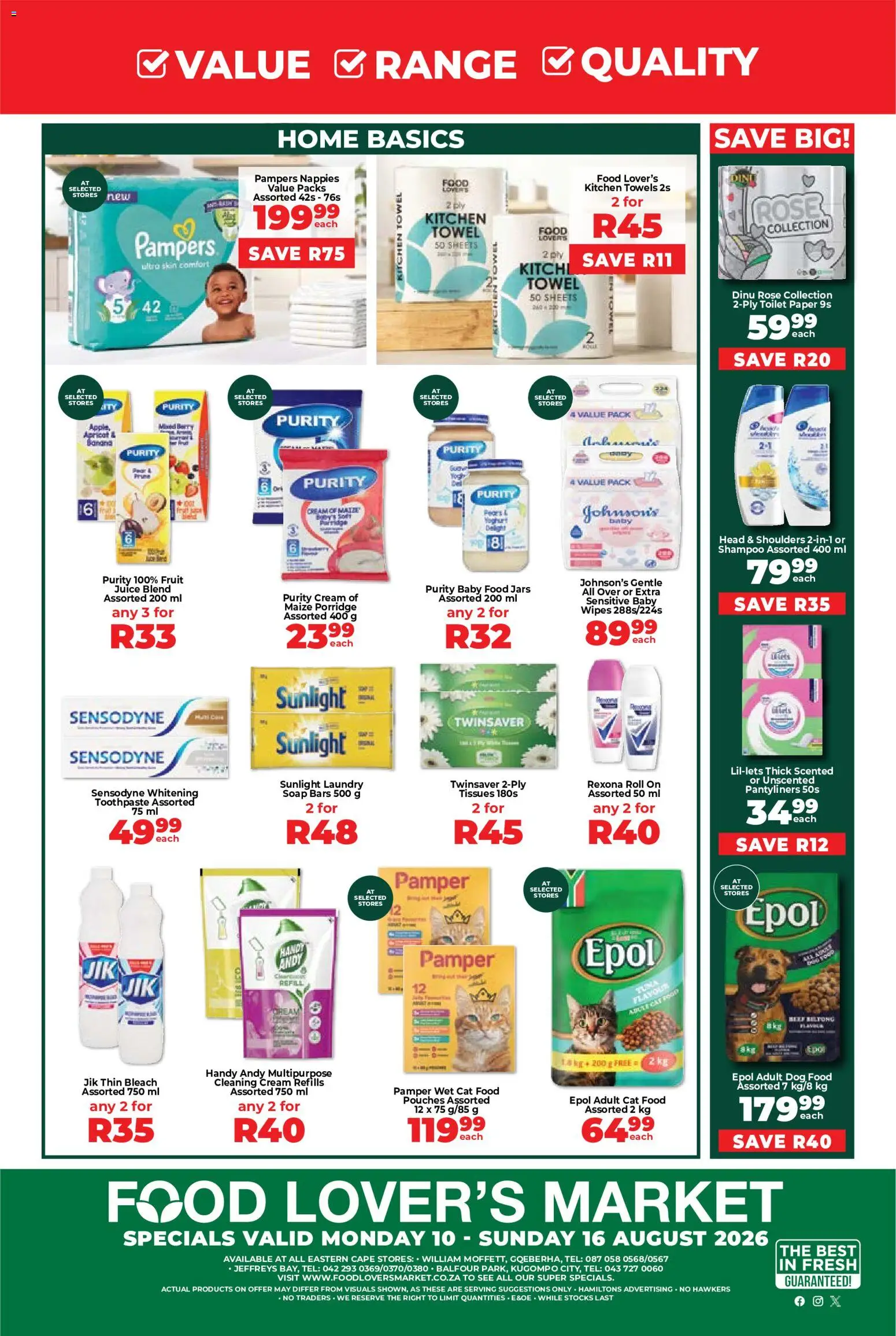 New Food Lover's Market catalogue – valid from 10/08/2026 | Page: 8 | Products: Towels, Toilet, Juice, Tissues