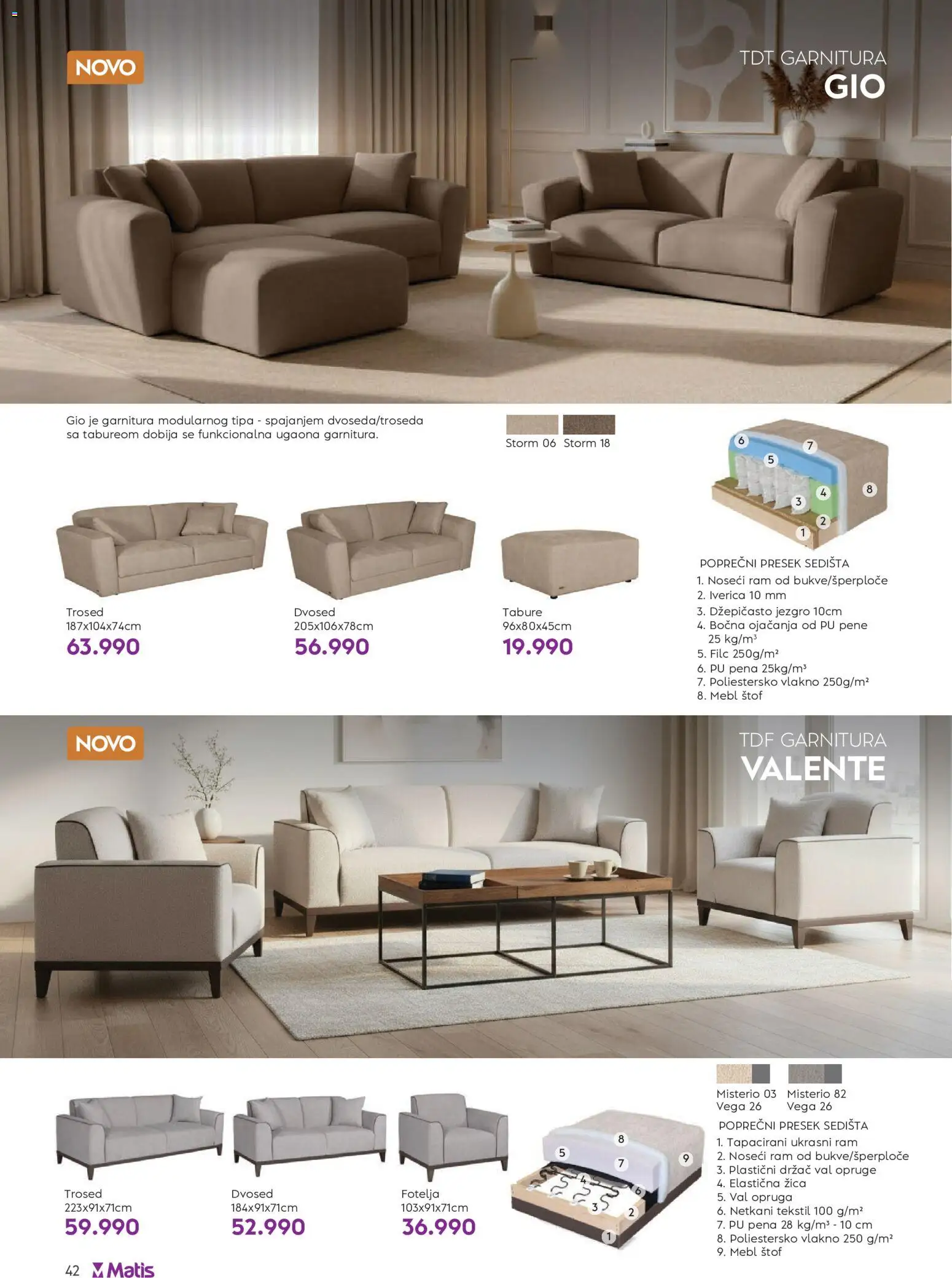 Matis katalog - važi od 01.01.2026 | Strana: 42 | Proizvode: Fotelja, Sedišta, Tabure, Trosed
