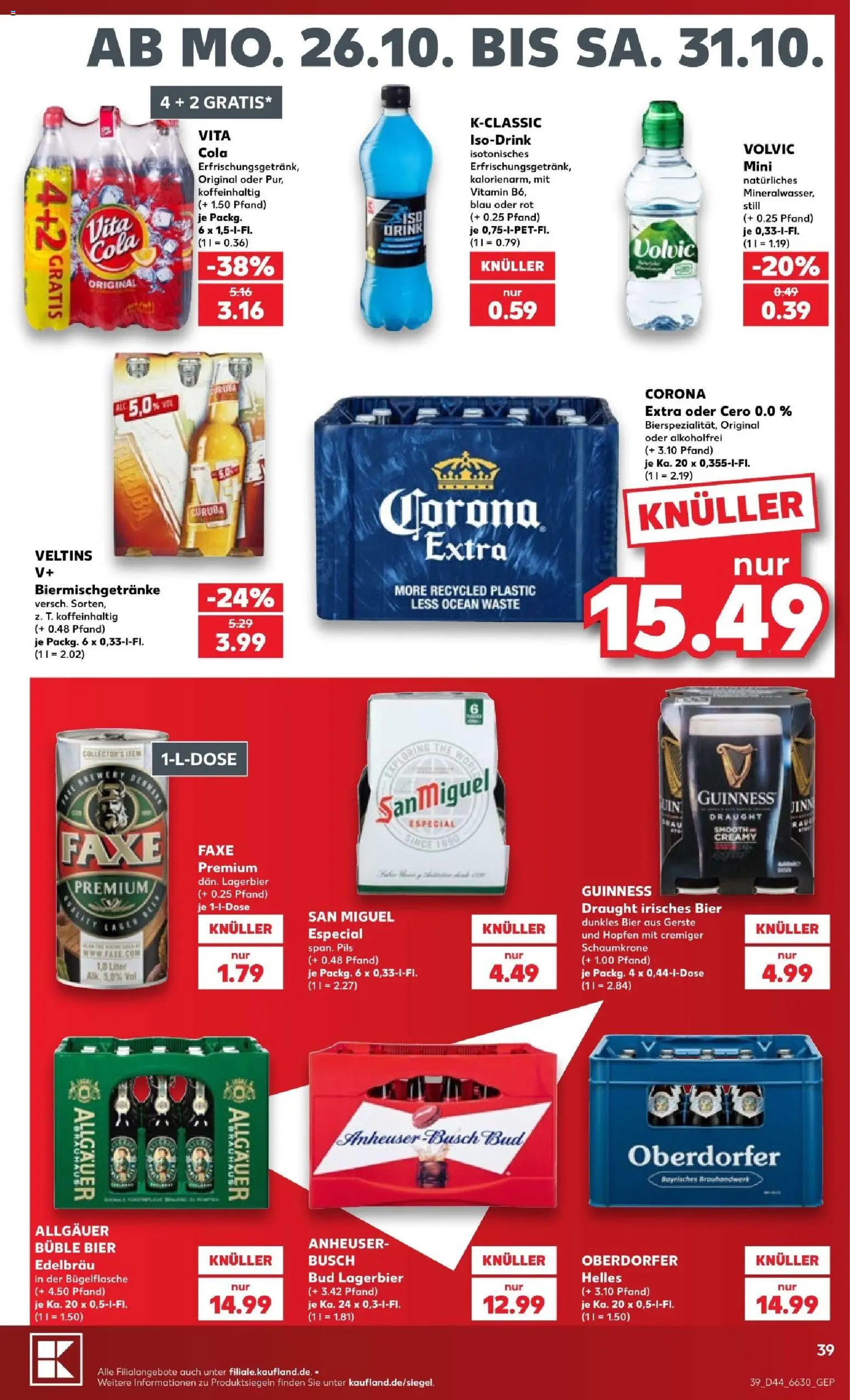 Kaufland Prospekt Köln – gültig ab 26.10.2026 | Seite: 39 | Produkte: Cola, Pils, Volvic, Veltins