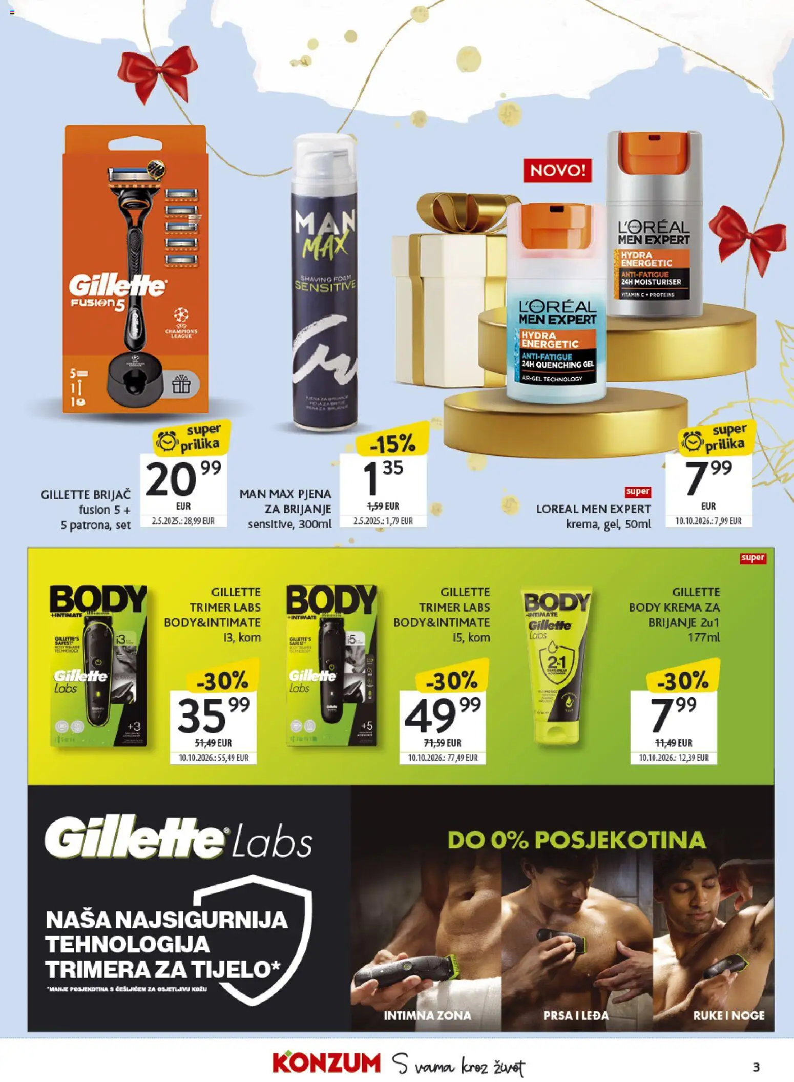 Konzum HR akciós ujság - amely érvényes a következő dátumtól: 2026.11.02. | Oldal: 3 | Termékek: Gillette, Body, Gél