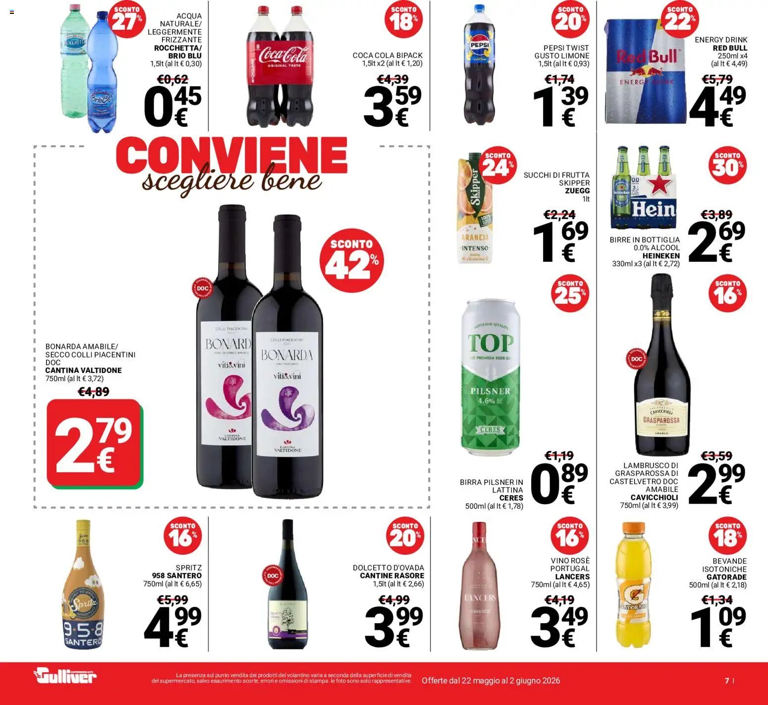Volantino Gulliver del 22.05.2026 | Pagina: 7 | Prodotti: Birra, Vino, Red Bull, Pepsi