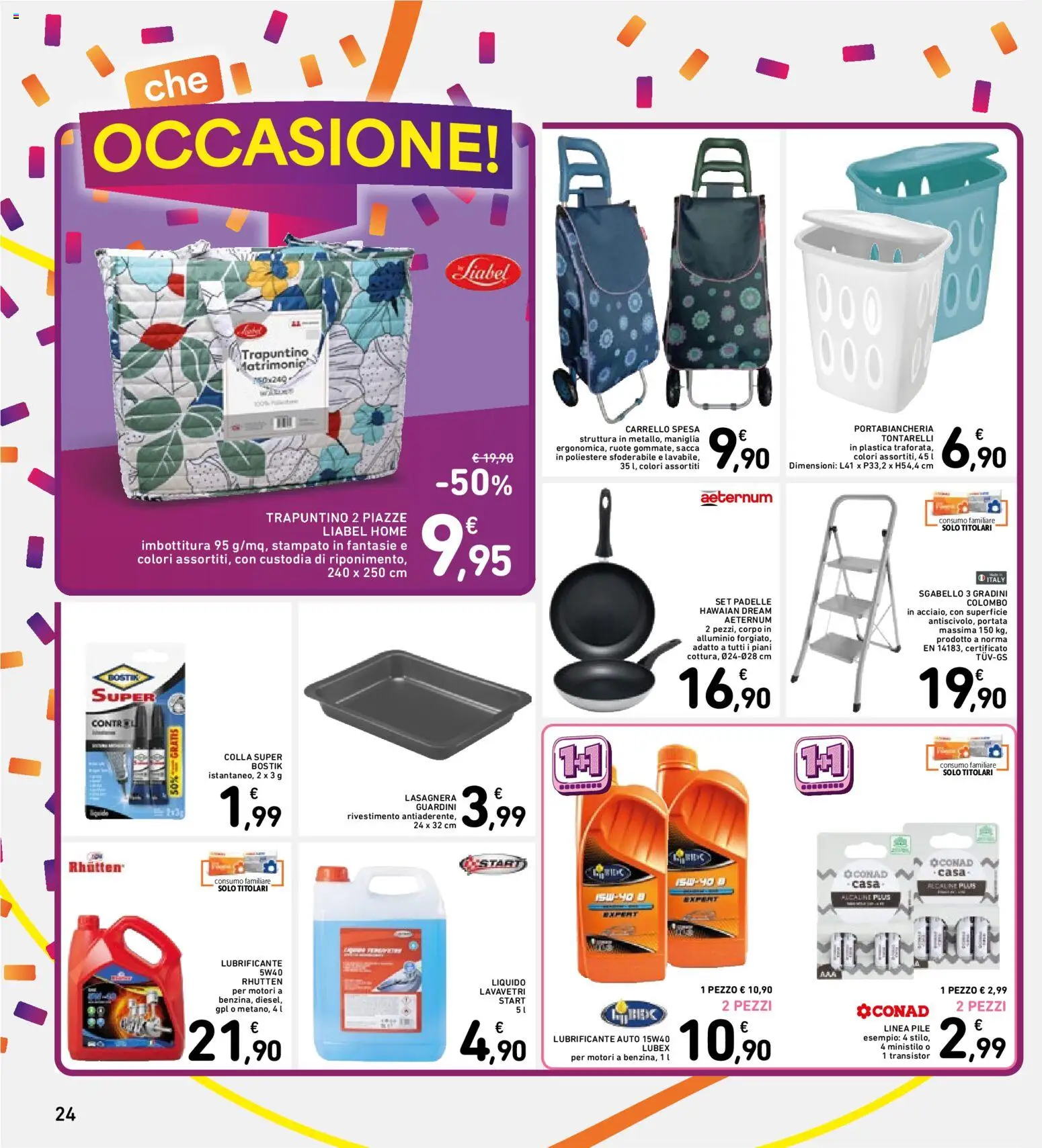 Volantino Spazio Conad del 24/08/2026 | Pagina: 24 | Prodotti: Pile, Colla, Alluminio, Portabiancheria