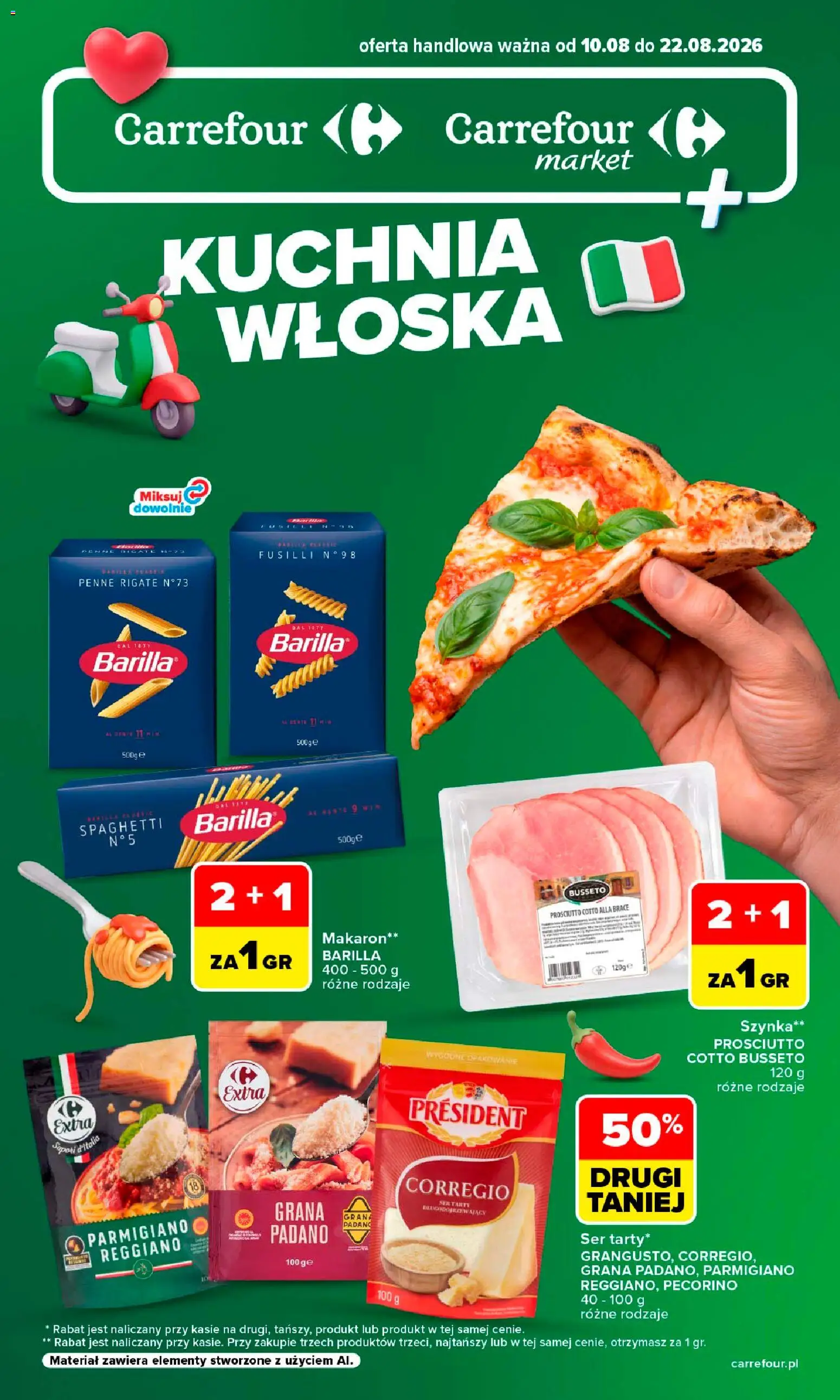 Carrefour gazetka - Kuchnia wloska od 10.08.2026 | Strona: 1 | Produkty: Barilla, Szynka, Prosciutto, Makaron