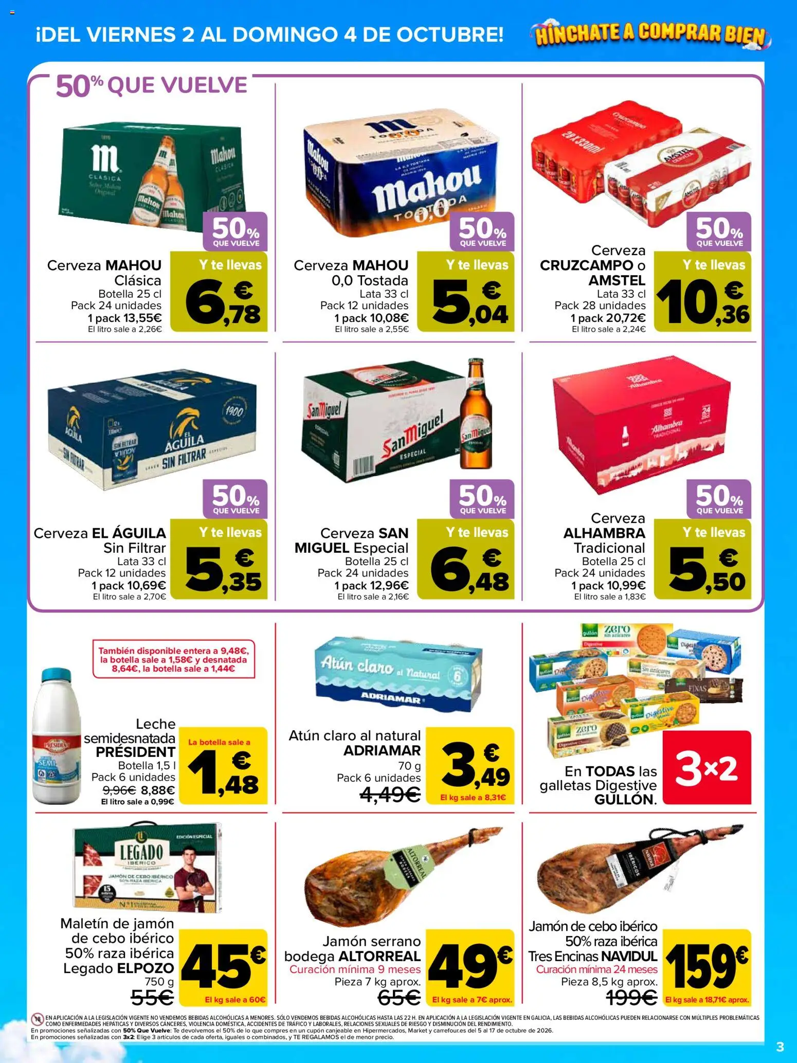 Carrefour Precio Imbatible │ válido desde el 02/10/2026 | Página: 3 | Productos: Leche semidesnatada, Té, Galletas, Bebidas