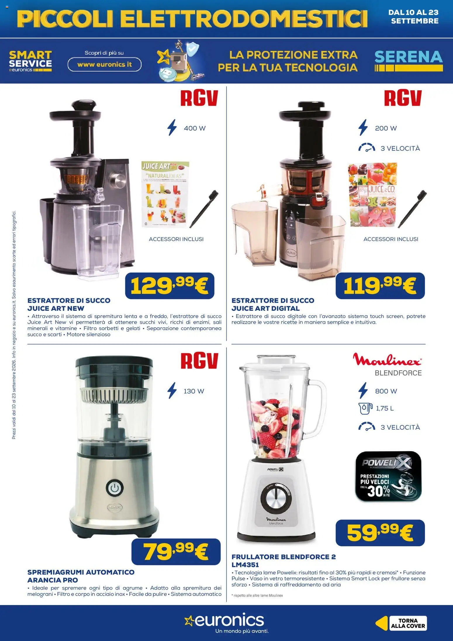 Volantino Euronics del 10/09/2026 | Pagina: 17 | Prodotti: Succo, Frullatore, Spremiagrumi, Vaso