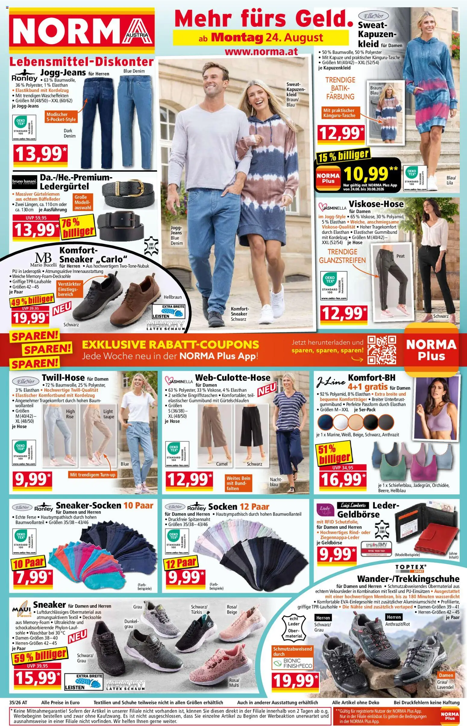 Norma Flugblatt gültig ab 24.08.2026 | Seite: 1 | Produkte: Hose, Kleid, Jeans, Bein