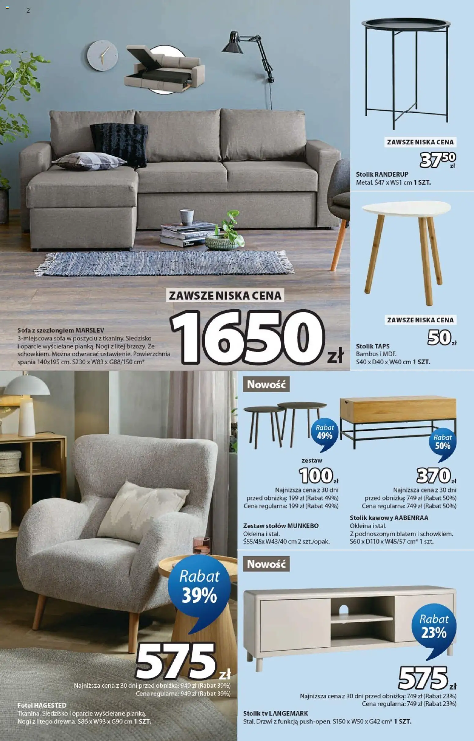 JYSK gazetka od 23.09.2026 | Strona: 2 | Produkty: Sofa, Fotel, Stolik kawowy, Drzwi