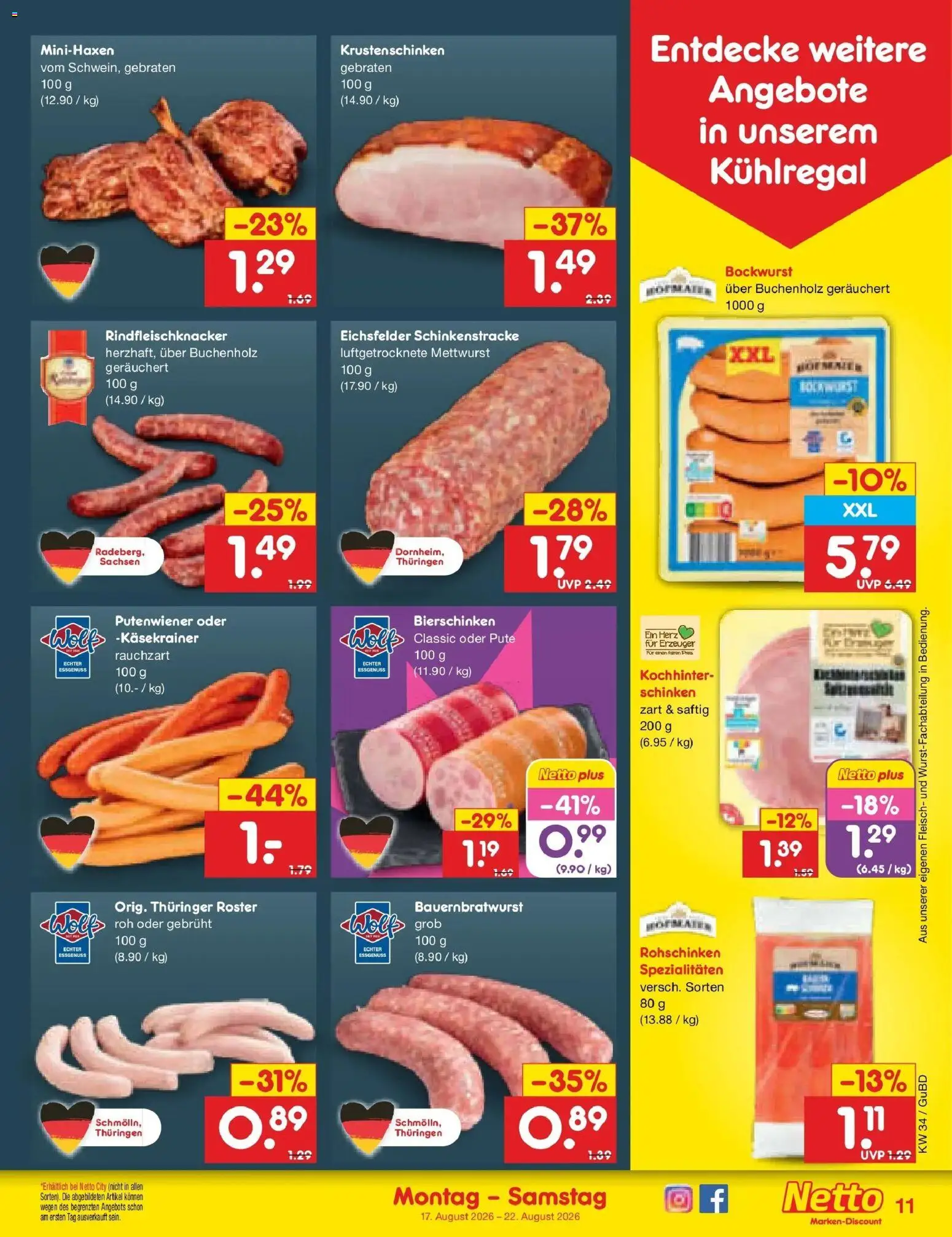Netto Marken-Discount Prospekt Augustusburg – gültig ab 17.08.2026 | Seite: 13 | Produkte: Bockwurst, Pute, Spezialitäten, Fleisch