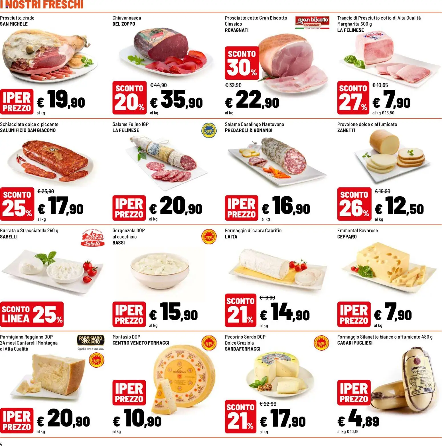 Volantino Iper del 20/07/2026 | Pagina: 4 | Prodotti: Parmigiano, Gorgonzola, Burrata, Stracciatella