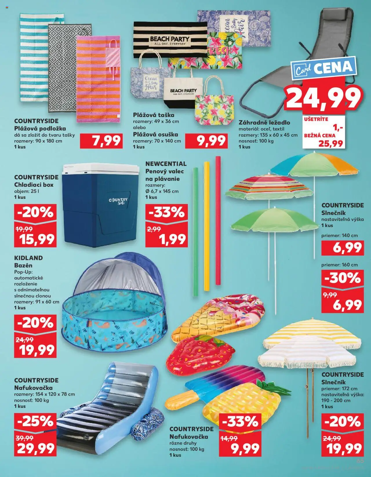 Nové Kaufland akcie – leták je platný od 19.06.2025 | Strana: 65 | Produkty: Chladiaci box, Nafukovačka, Slnečník, Taška