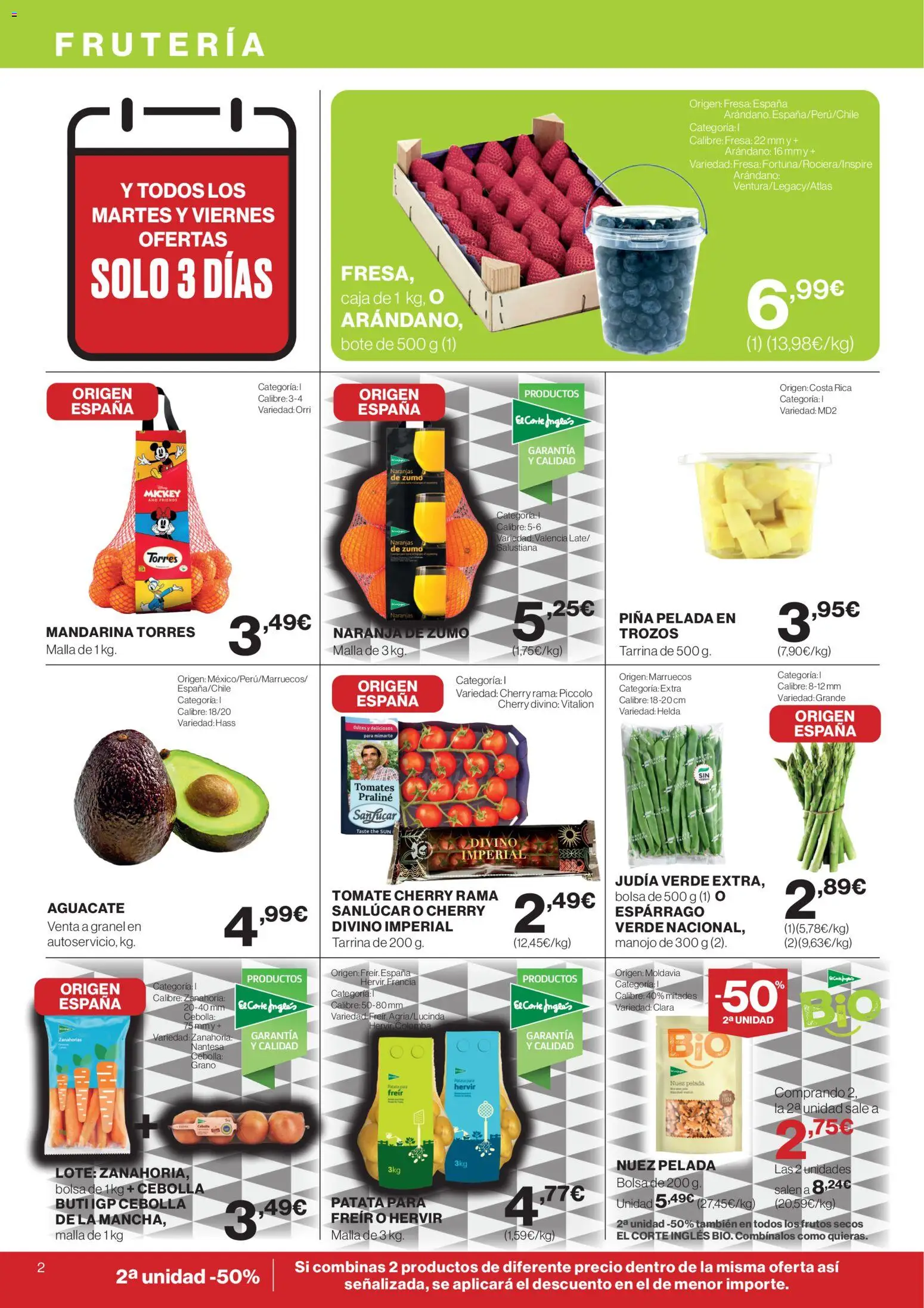 El Corte Inglés ofertas │ válido desde el 09.04.2026 | Página: 2 | Productos: Tomates, Frutos secos, Παγωμένο τσάι, Bolsa
