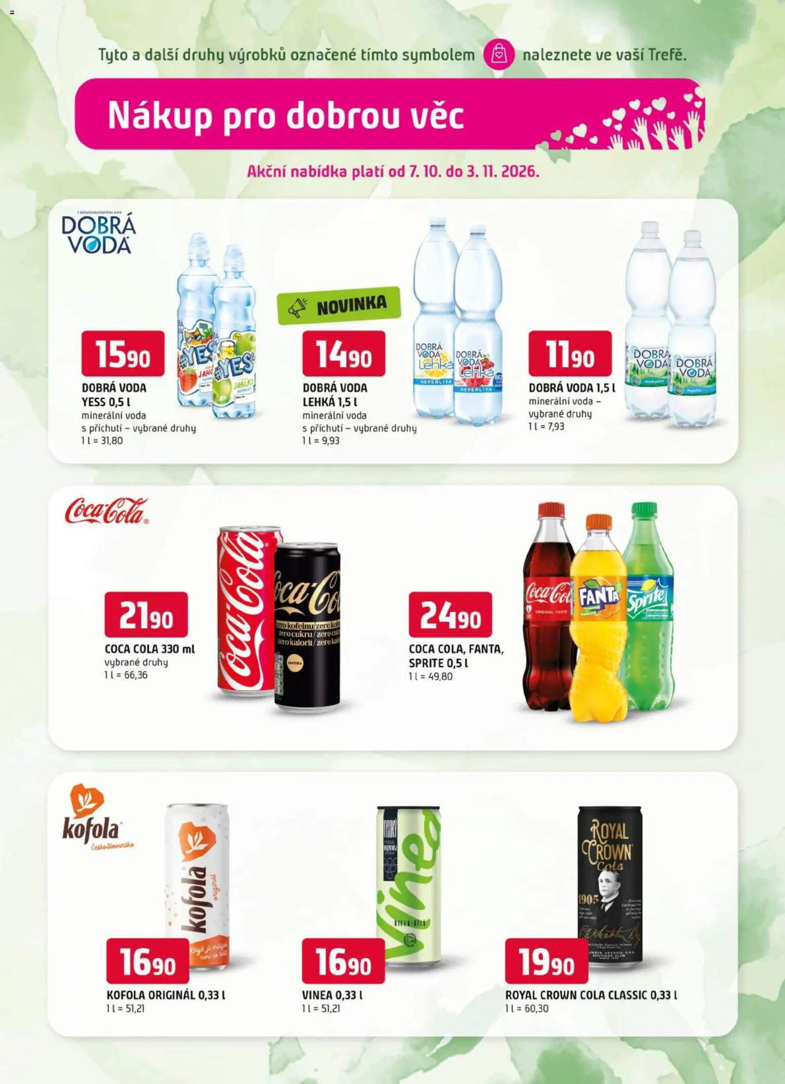 Trefa leták - Nákup pro dobrou věc od 07.10.2026 | Strana: 2 | Produkty: Royal Crown Cola, Kofola, Sprite, Cola