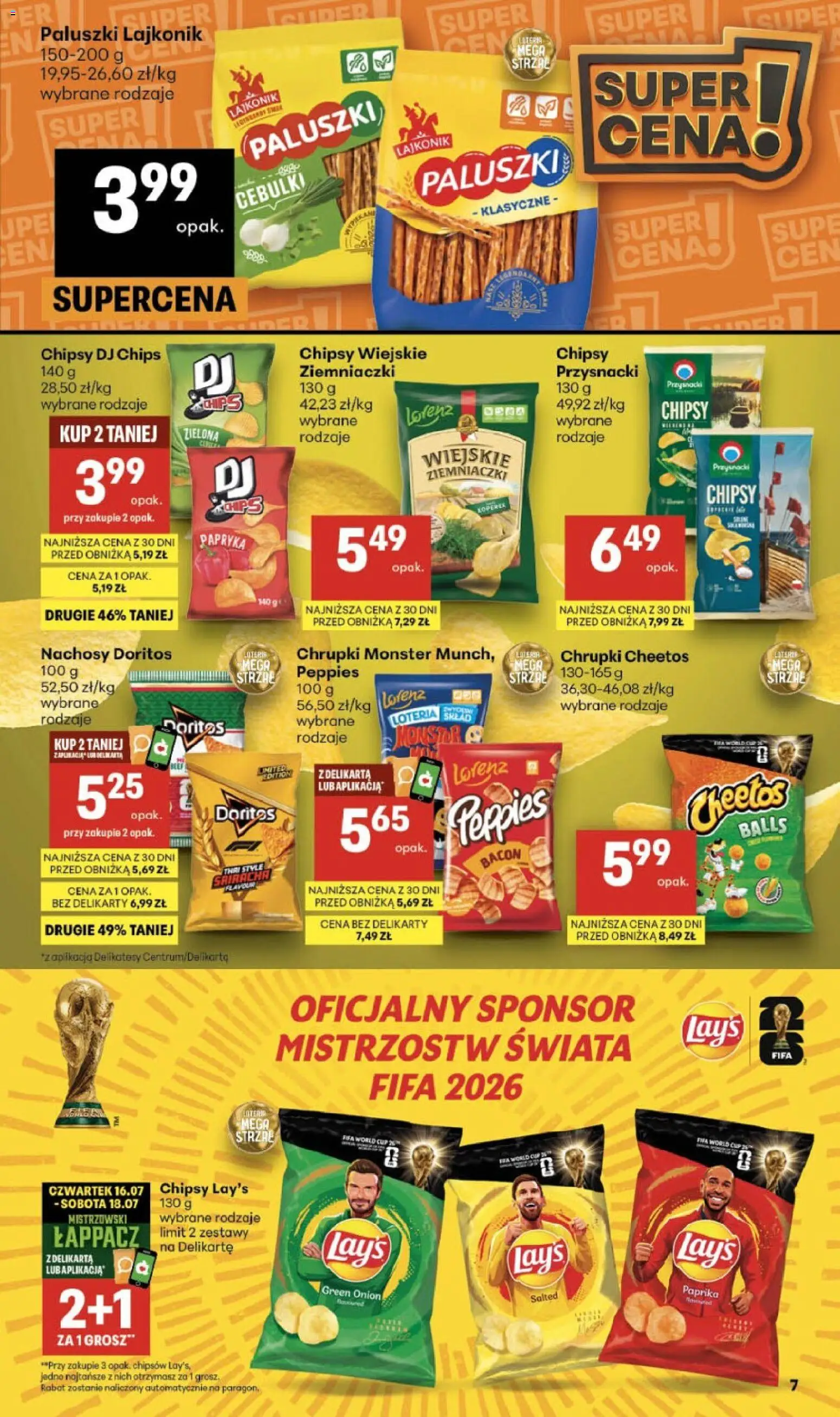Delikatesy Centrum gazetka - Sklepy Własne od 16.07.2026 | Strona: 7 | Produkty: Chipsy, Papryka, Sriracha, Doritos