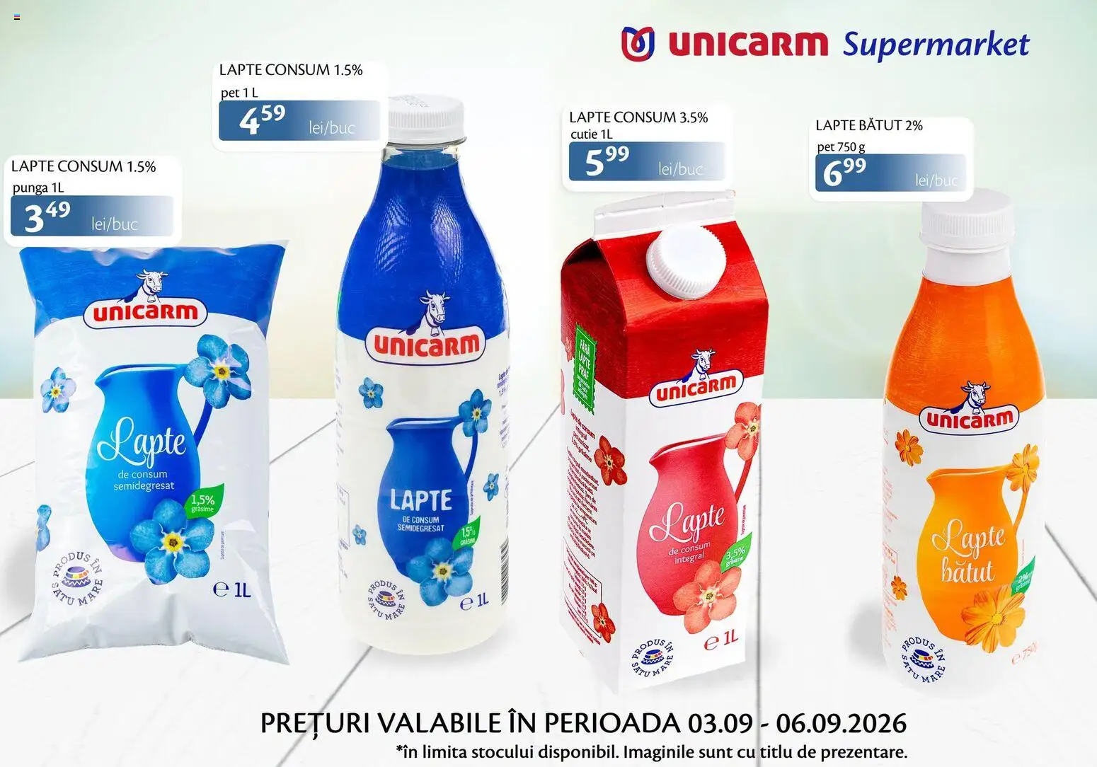 Noul catalog Unicarm – valabil de la 03.09.2026 | Pagină: 1 | Produse: Pungă, Cutie, Lapte
