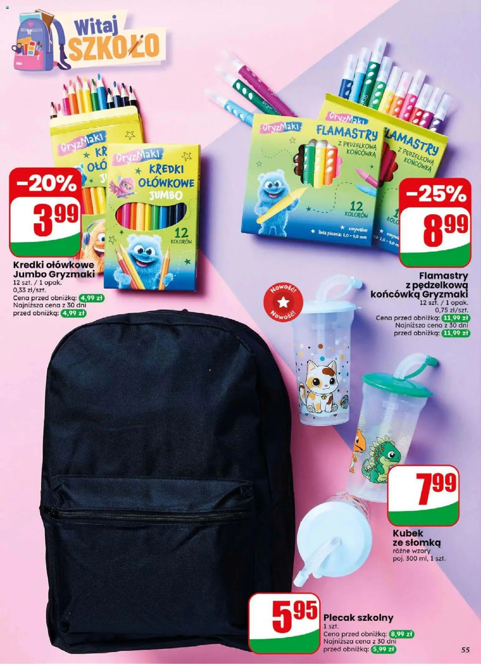Dino gazetka od 02.09.2026 | Strona: 55 | Produkty: Plecak, Kredki, Flamastry