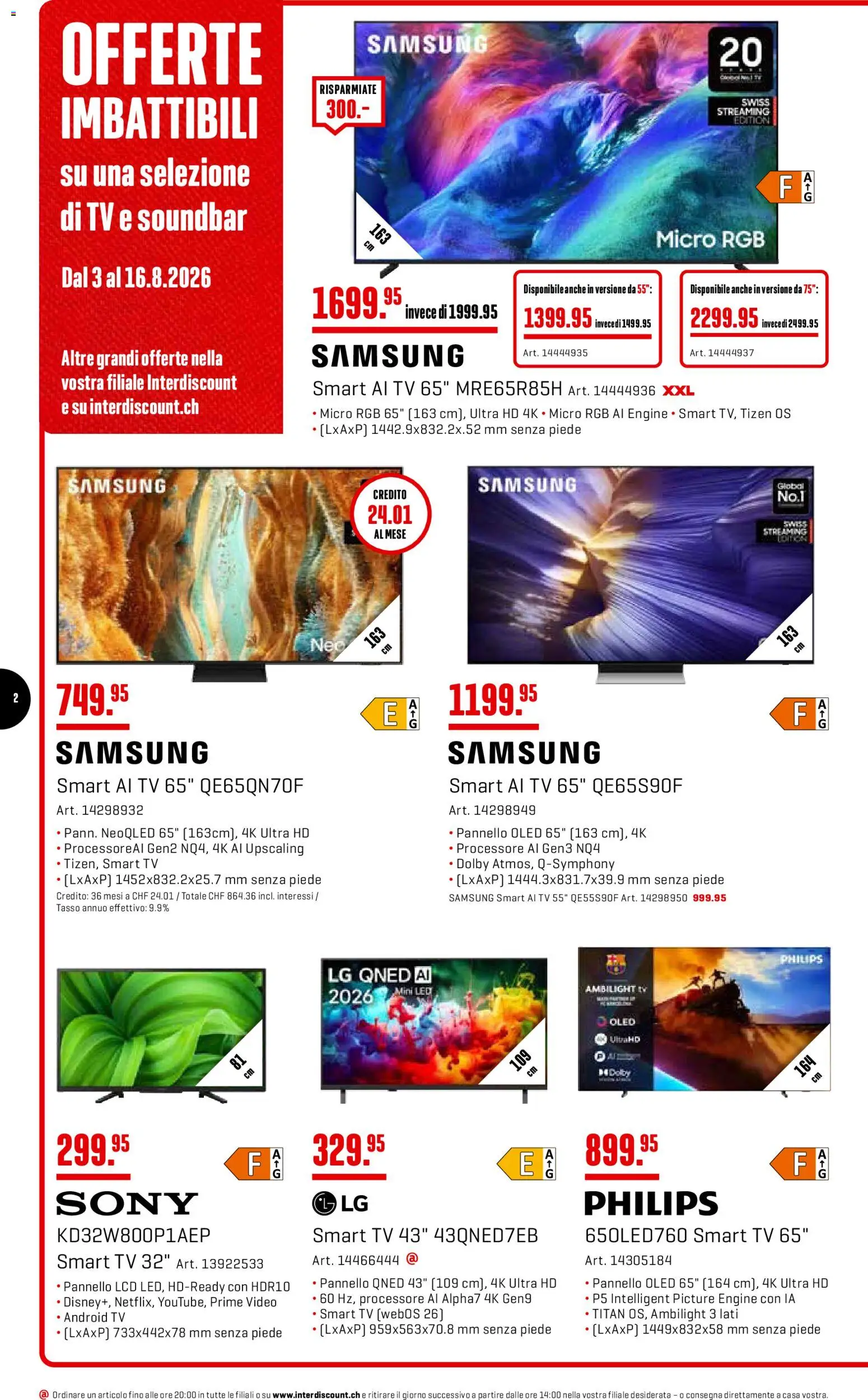 Interdiscount aktionen IT – gültig ab 03.08.2026 | Seite: 2 | Produkte: Soundbar, Samsung, LG, Sony